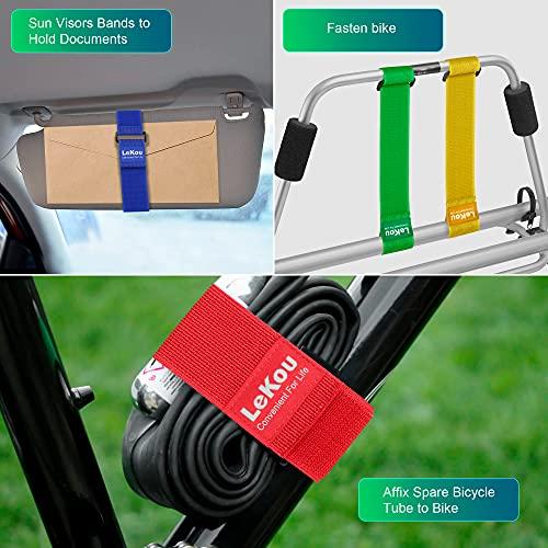 lekou Lekou Elastic Cinch Straps 2\" x 18\" (8 Pack) , Stretchy Hook and Loop Storage Straps Hook and Loop Cinch Strap with Buckle - Bicycle, Truck, Boat Extension Cords, Ropes, Hoses Garage & RV Organization
