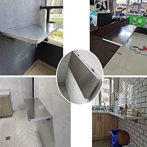 FALIYORS FALIYORS Wall-Mounted Folding Table for Kitchen, Fold Down Wall Table, Small Space Dining Table, Breakfast Bar Table, Workbench Foldable, Brushed Stainless Steel (Size : 9030cm/35inch12in