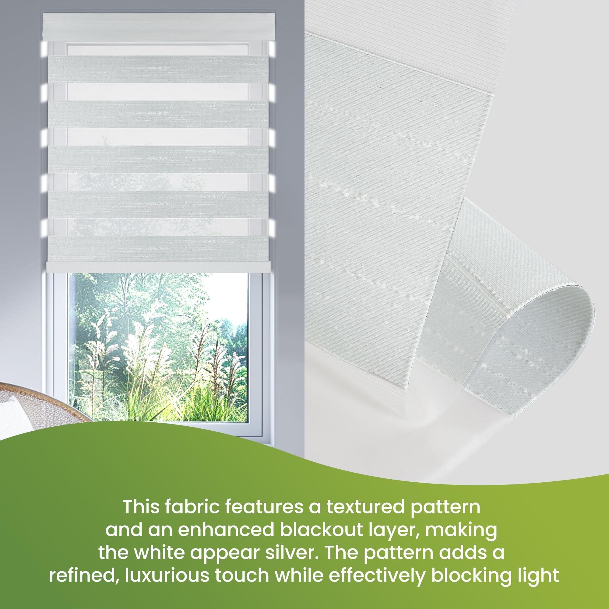 MoDanCeQ MoDanCeQ No Drill No Tools Cordless Dual Layer Zebra Blinds for Windows, Blackout Zebra Shade for Indoor Windows,Easy to Install Thermal Insulated Blinds, Silver White, 31.5" W x 64" H