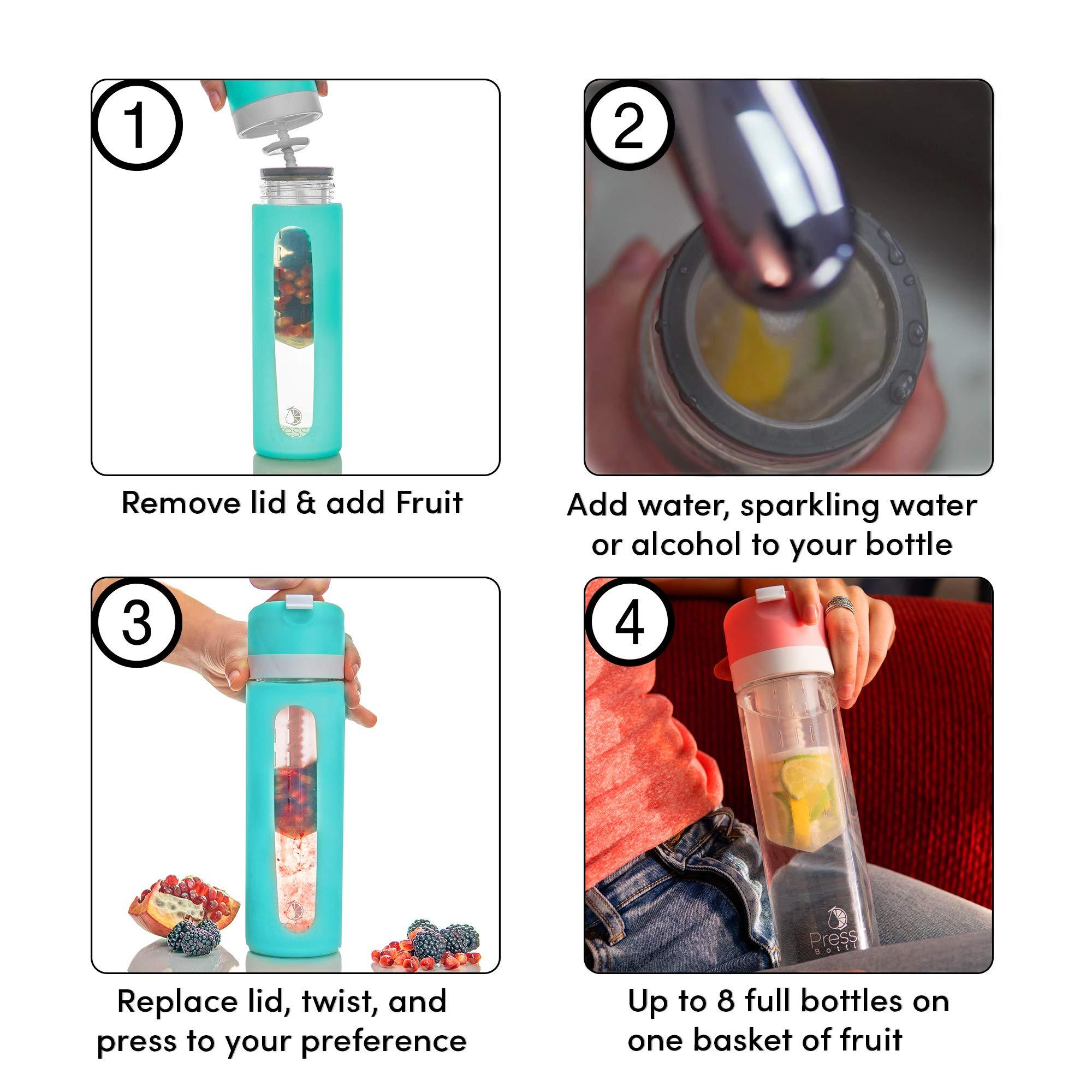 Pressa Bottle Pressa Bottle Squeeze System Fruit Infused Water Bottle Infuser BPA Free 24 OZ Recipe eBook