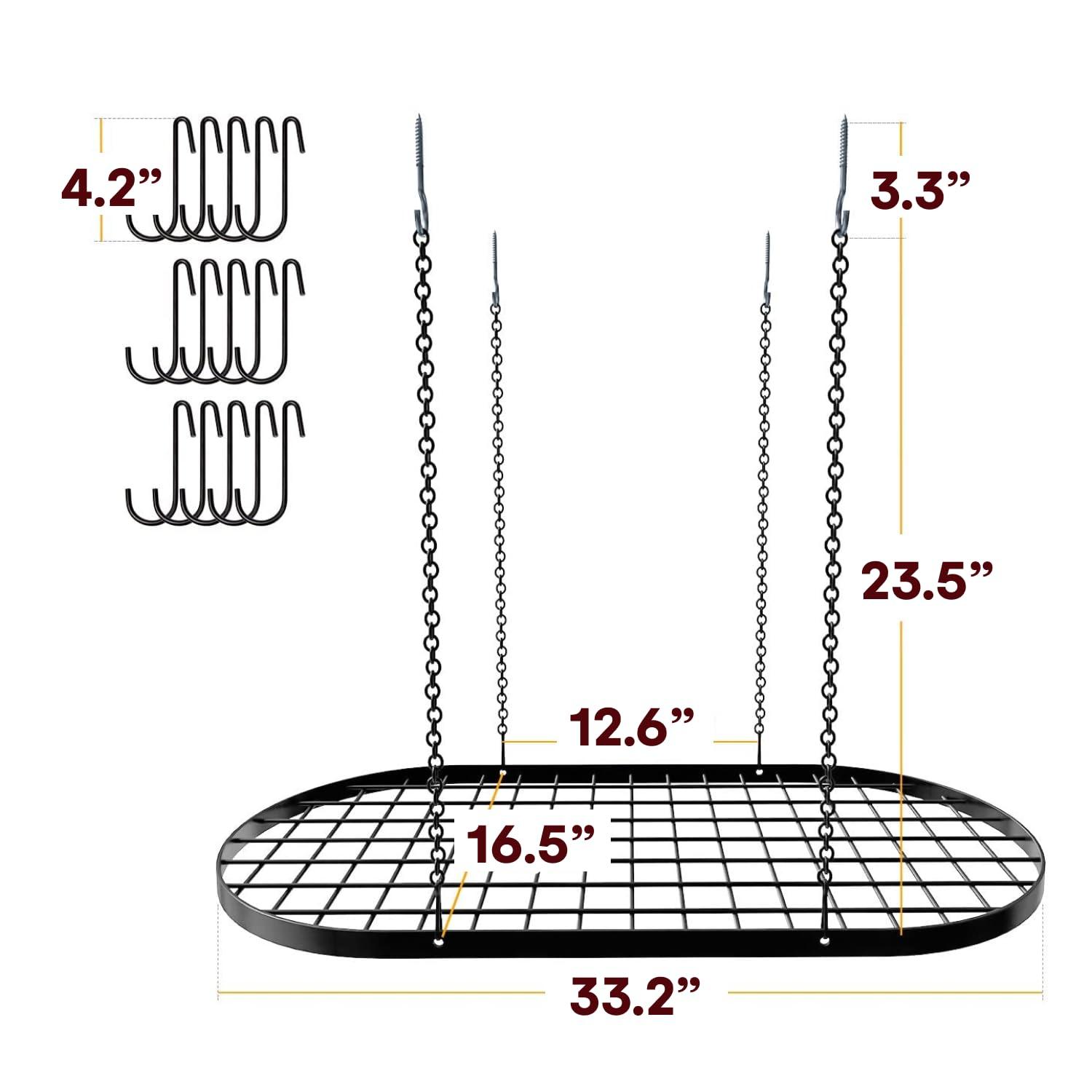 Vdomus Vdomus Heavy-Duty Hanging Pot Rack - 33x17 Inches - Stylish Black Alloy Steel Ceiling Storage with 15 Hooks - Organize Kitchen Cookware and Utensils - Space-Saving Mounted Overhead Holder