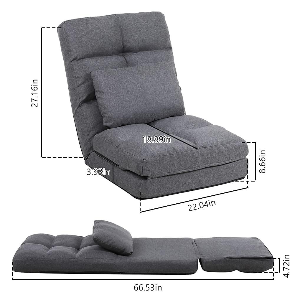 FLOGUOR FLOGUOR Chaise Lounge Indoor, 14-Position Floor Chair with Padded Pillow for Adults Kids, Folding Lazy Sofa Chair for Living Room, Bedroom, for Gaming Reading 8823GR