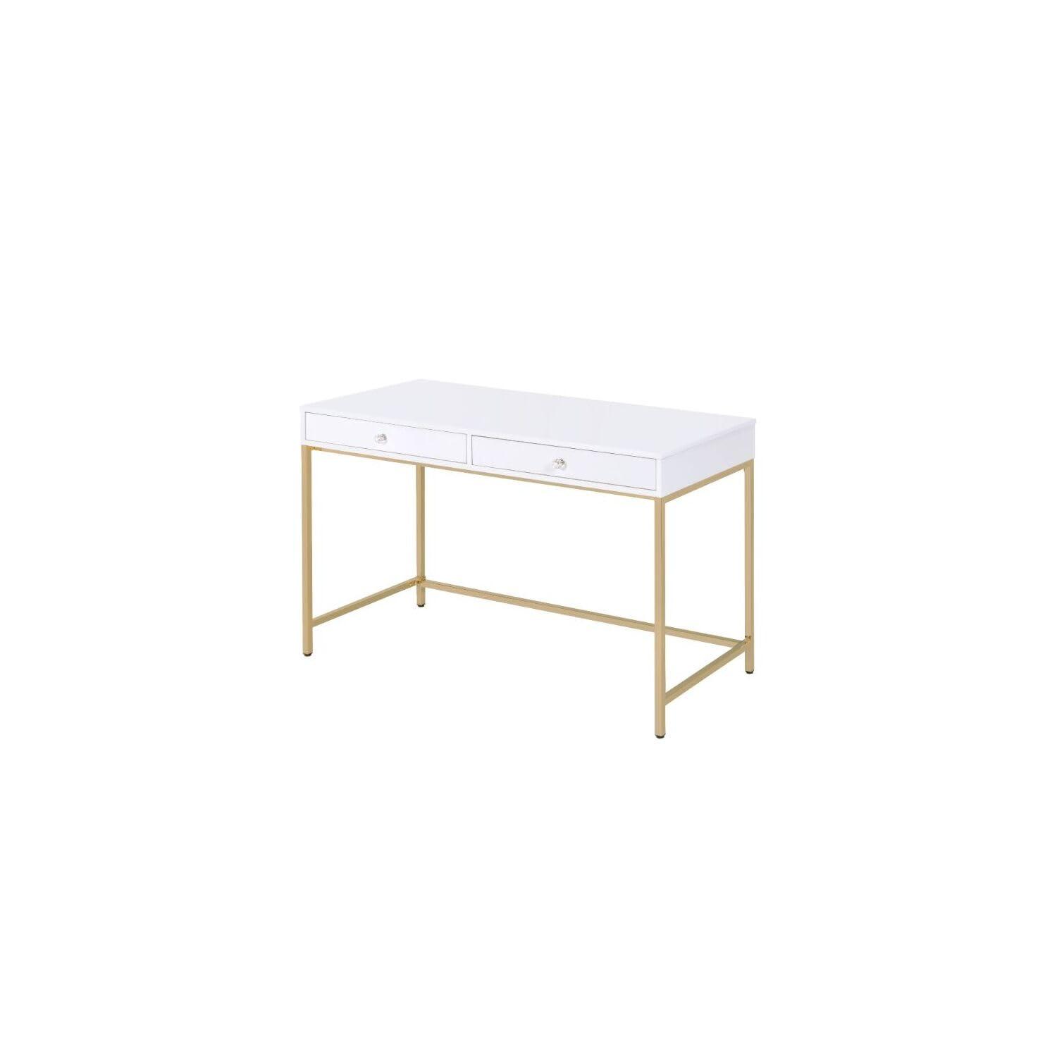 Acme Acme Ottey Desk in White High Gloss and Gold