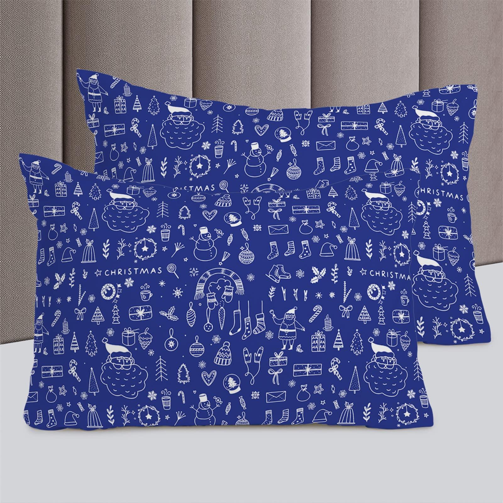 Debedcor Cal. King Comforter Covers Sets Blue Christmas 4 Piece Duvet Cover Set Lightweight Microfiber Soft Bedding Set for Adult Teen, Xmas Tree Candy Santa Christmas Stockings