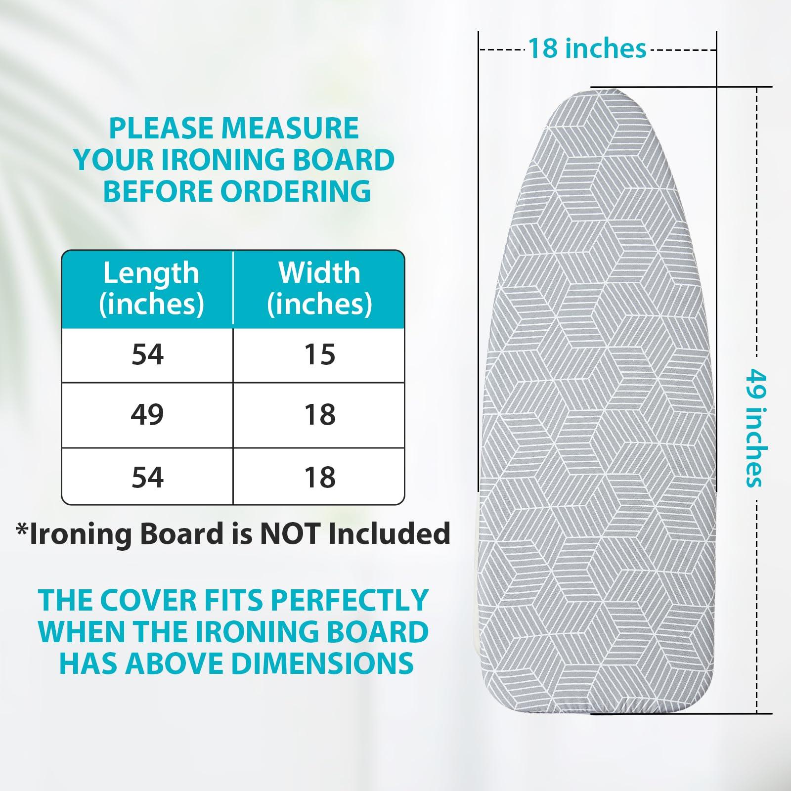 Seiritex Seiritex Wide Ironing Board Cover with Padding 18 x 49 inch Heat Reflective with Hook and Loop Fasteners, Thick Padding with Elasticized Edges, 3 Layers Iron Board Cover (Gray Cube)