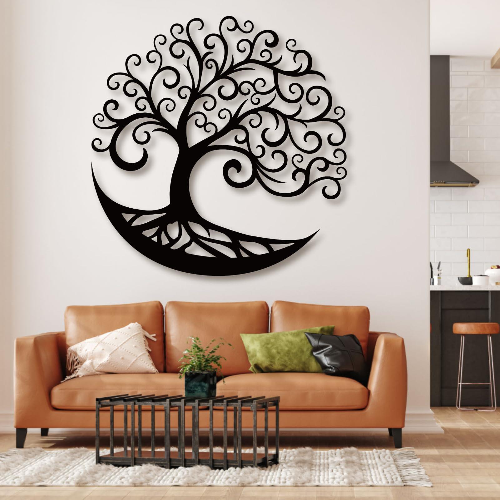 lunwall lunwall Tree Of Life Wall Art,Tree Of Life Wall Decor,Tree Of Life Metal Wall Art,Large Metal Wall Art for Living Room,Bedroom,Circle Of Life Metal Tree Wall Art (24x24 inches/60x60 cm, Style 3)