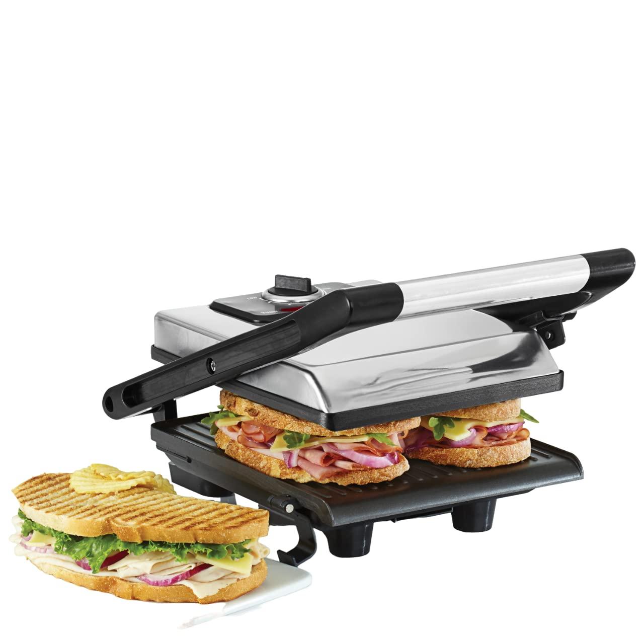 BELLA BELLA Panini Press, Sandwich Maker and Electric Indoor Grill with Double Nonstick Plates, Height Adjustable Lid and Removable Drip Tray, Stainless Steel