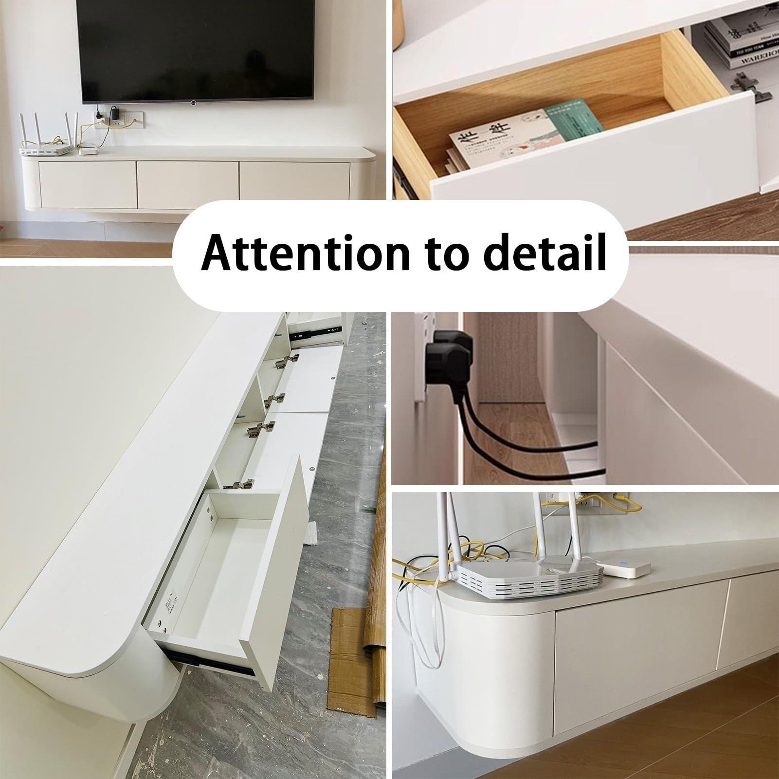 WQMHOME Floating TV Unit 140/160/180cm Wall Mounted TV Unit Large Storage TV Unit White Floating TV Unit(180 * 20 * 24CM)