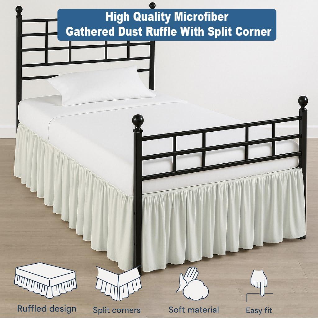 Exotic Linen Ruffled Bed Skirt Split Corners Ultrasoft Poly Cotton/Microfiber Upto 24\" Drop Expertise Tailored Fit Wrinkle Free Bed Skirt Dust Ruffle (Full XL-Ivory)(Available in All Bed Sizes and 10 Colors)
