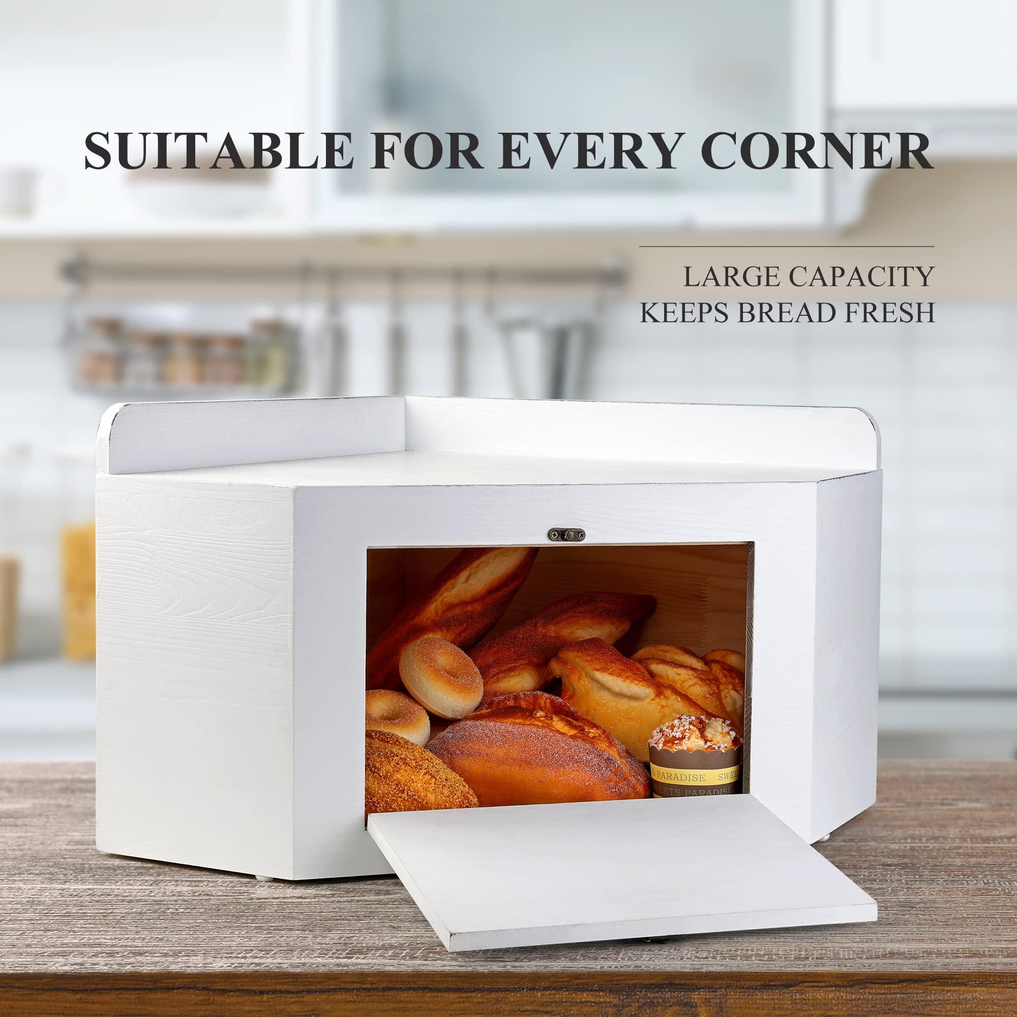 Besuerte Besuerte White Bread Box For Kitchen Countertop, Wood Bread Boxes Bread Containers Storage Keeper, Vintage Bread Box