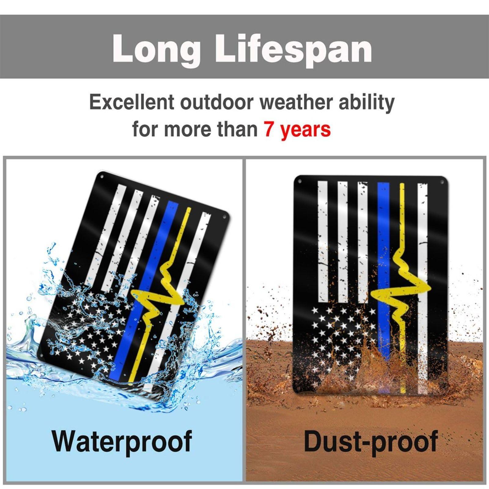 CAJUCA 911 Dispatcher Thin Blue Gold Line Metal Aluminum Sign Decor Bar Patio Poster Wall Garage Decorations Funny Gifts 12 x 8 Inches