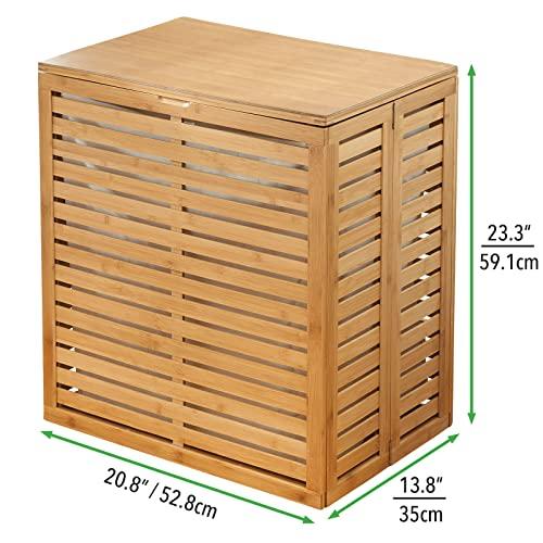 mDesign mDesign Bamboo Wood Foldable Laundry Basket Storage Organizer w/Removable Fabric Liner, Lid, Collapsible Laundry Hamper for Laundry Room, Bathroom, Bedroom, Holds Clothes - Echo Collection - Natural