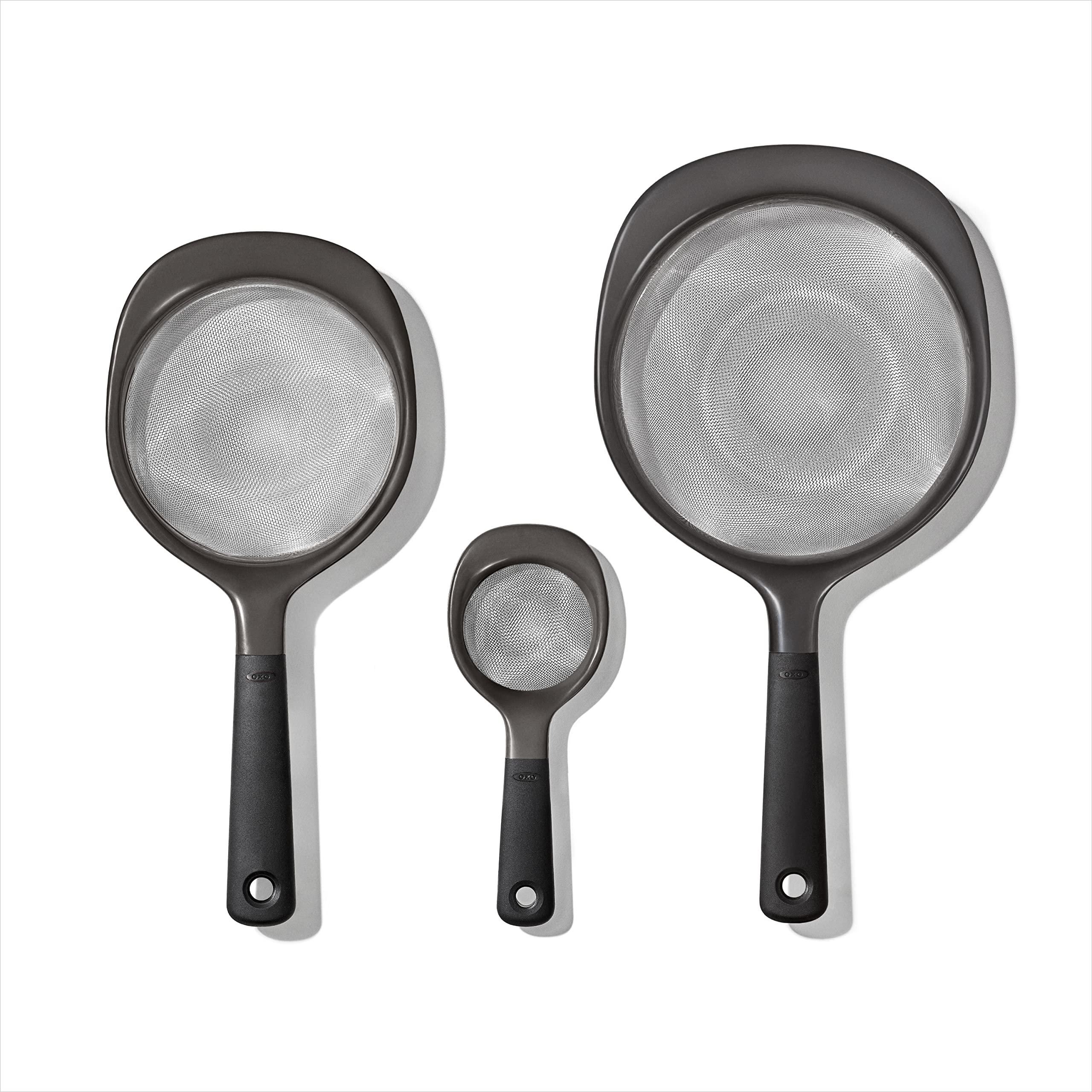 OXO OXO Good Grips 3-Piece Strainer Set (Black) and OXO Good Grips Stainless Steel Spider Scoop & Strain Skimmer (Black)