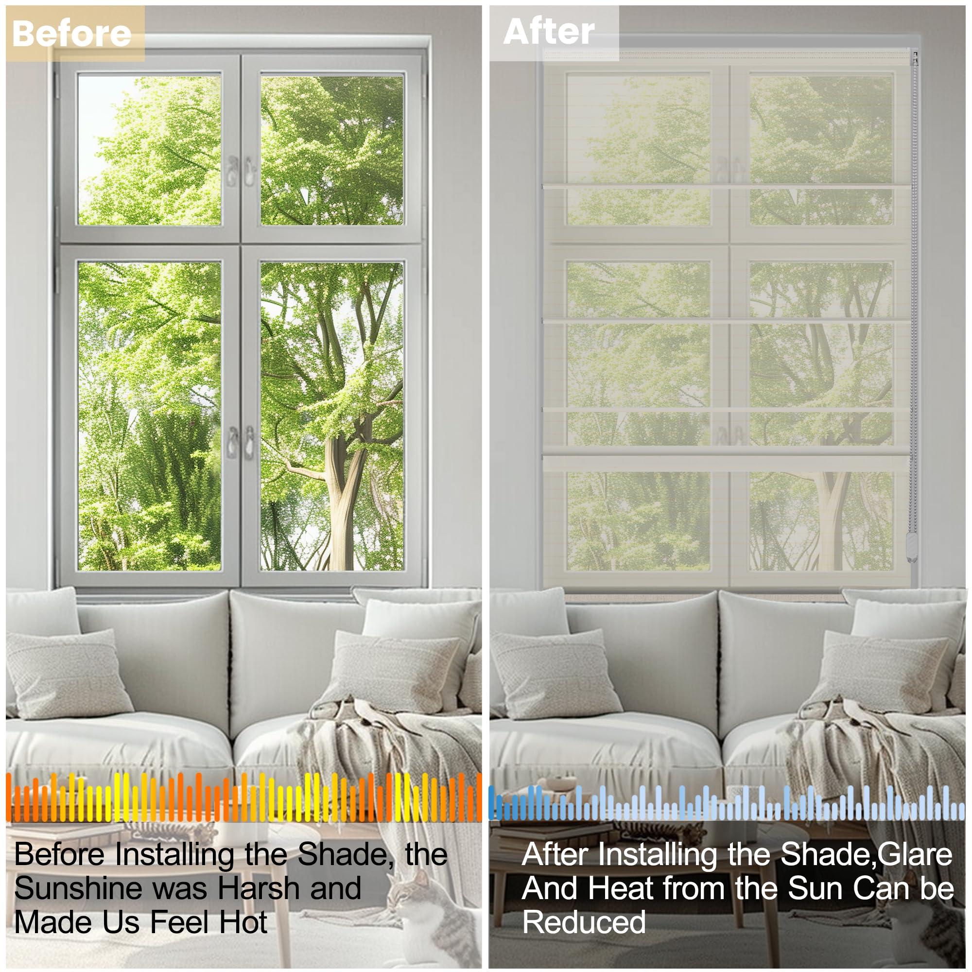 PQRSHADE PQRSHADE Light Filtering Roman Shades for Interior Windows, Heat Blocking Custom Roman Blinds for French Door Window,94" W x 72" H,Beige