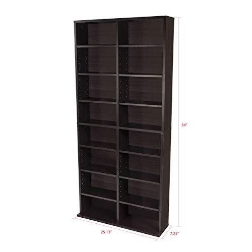 Atlantic Atlantic Oskar Adjustable Media Cabinet - Holds 464 CDs, 228 DVDs or 276 Blu-rays, 12 Adjustable and 4 fixed shelves PN in Espresso