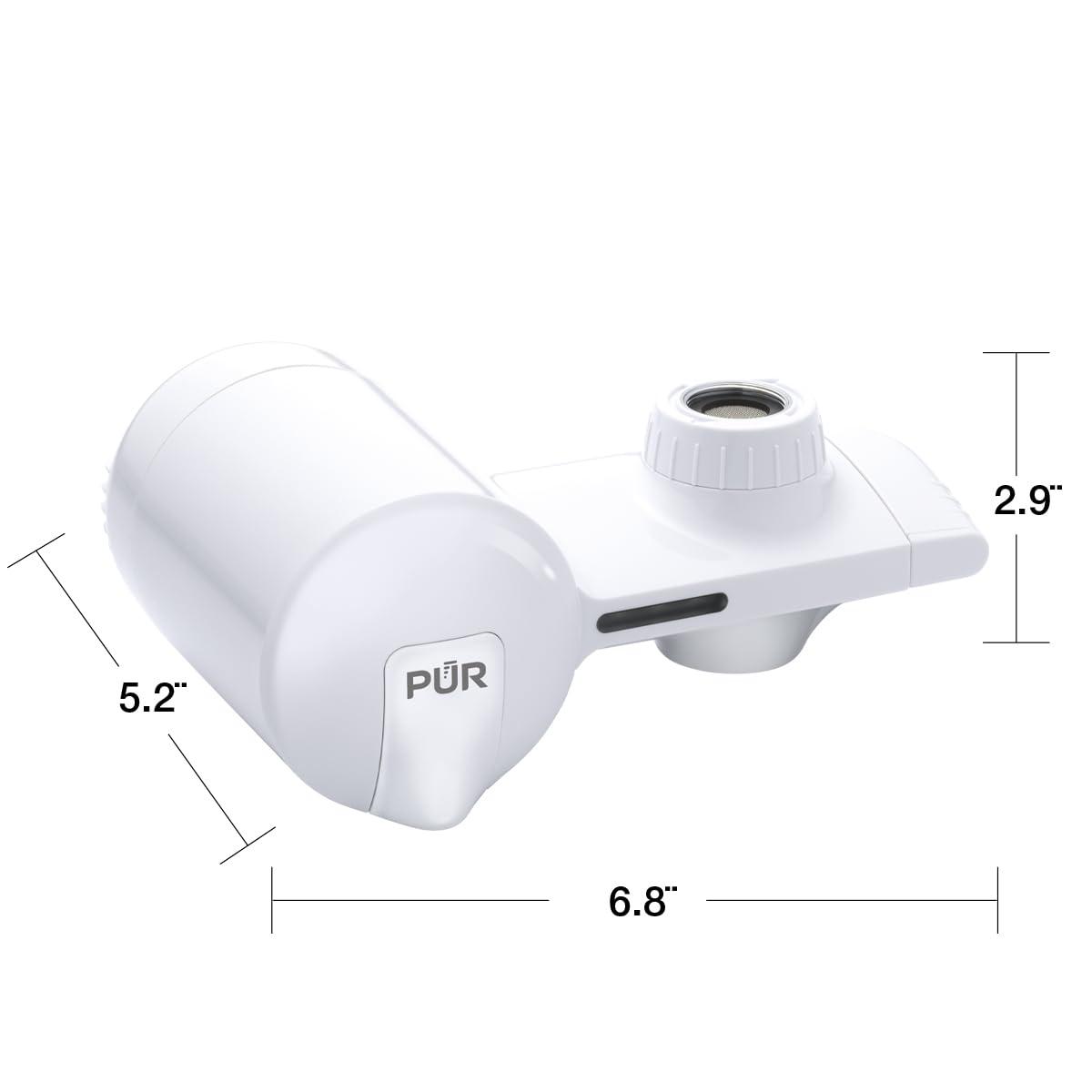 PUR PUR Horizontal Faucet Mount Water Filtration System with Lead Reducing Filter for Cleaner, Filtered Tap Water, Lasts 100 Gallons, Sink Water Filter, Fits Most Kitchen or Bathroom Faucets, White