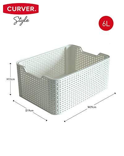 Curver CURVER Style Rattan Effect Kitchen, Living room, Bathroom, Bedroom, Utility Small Rectangular Storage Basket 6 Litres - White