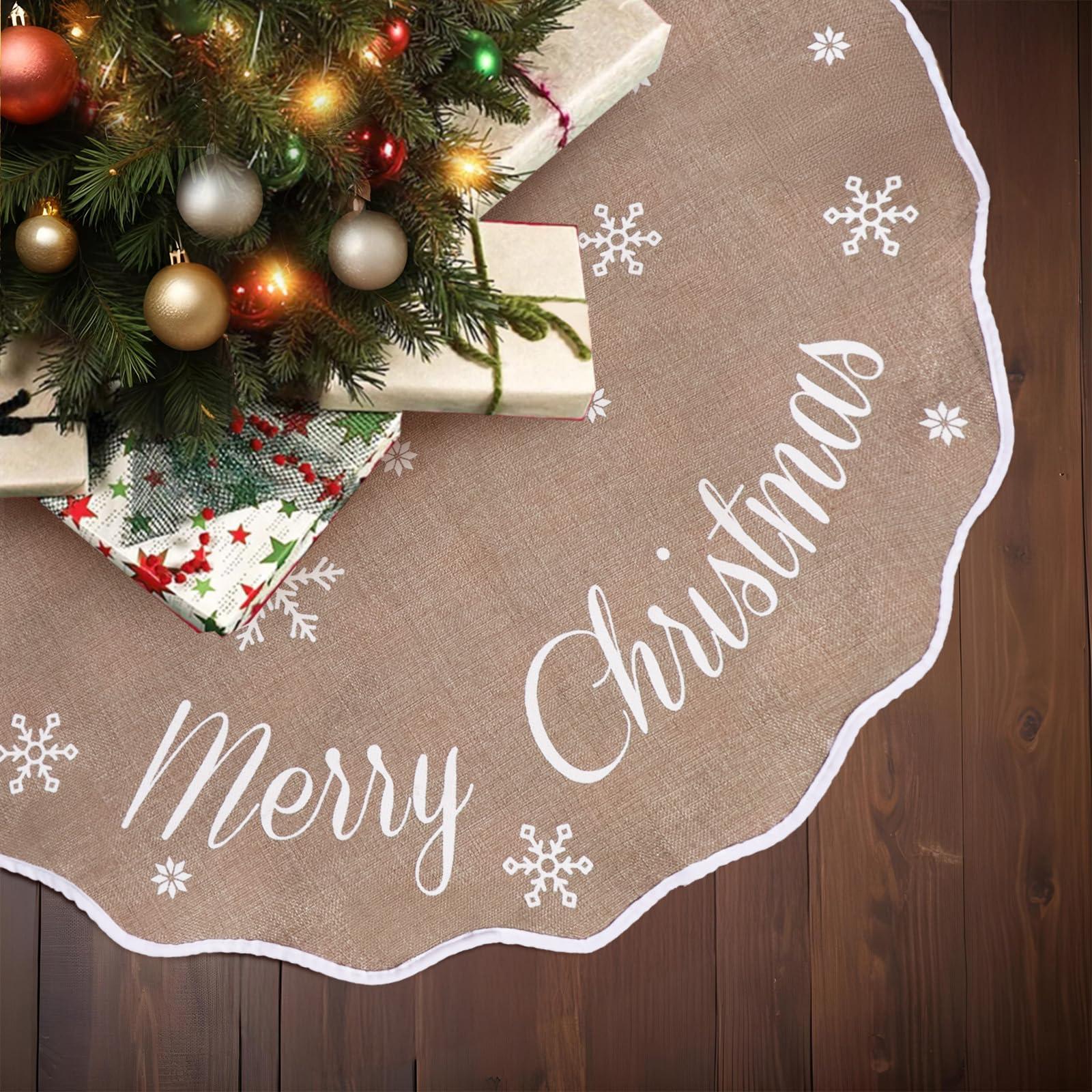 OurWarm OurWarm Christmas Tree Skirt 36 Inch, Buffalo Plaid Red Tree Skirt for 6ft Tree & 4ft Tree, Double Sided Burlap Tree Skirt Snowflake Xmas Tree Skirts for Pencil Tree Boho Rustic Farmhouse Decor