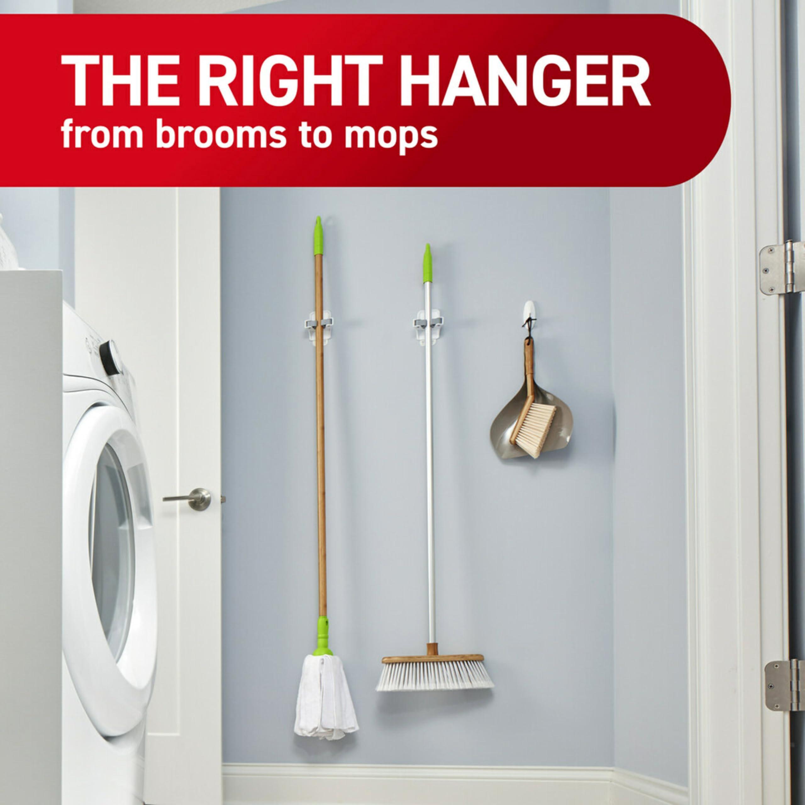 Command Command Broom and Mop Grippers, 3 Hangers and 6 Command Strips, Damage Free Hanging Wall Mount Broom and Mop Holder, Household Cleaning Organizer for Organization and Storage, Holds up to 4 lb