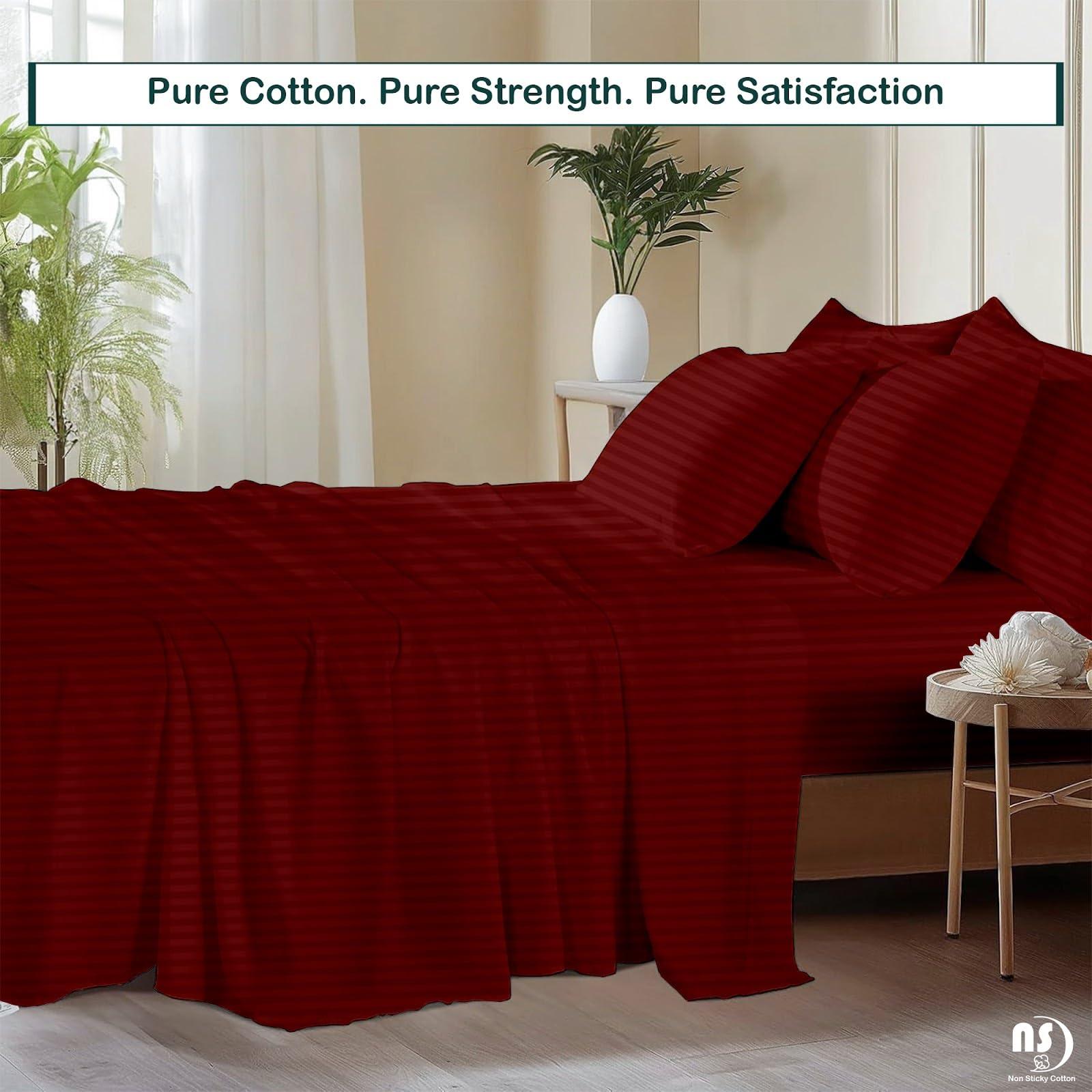 NON Sticky cotton Queen Size Sheet Set - 6 Piece Set - 400-Thread-Count 100% Egyptian Cotton Bed Sheets - Deep Pockets - Easy Fit - Bed Sheets Queen Size Set - Burgundy Stripe Bed Sheets - Queens Sheets - 6 PC