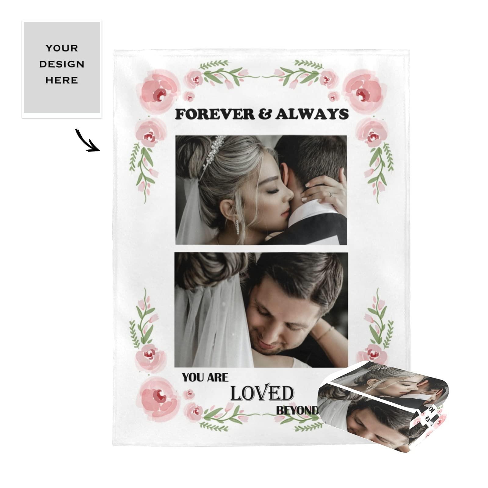 XYF Custom Gifts Customized Blanket Photos Personalized Blanket with Flower Picture Blanket Custom 24 Colors Available (2 Photos-3, 6080)
