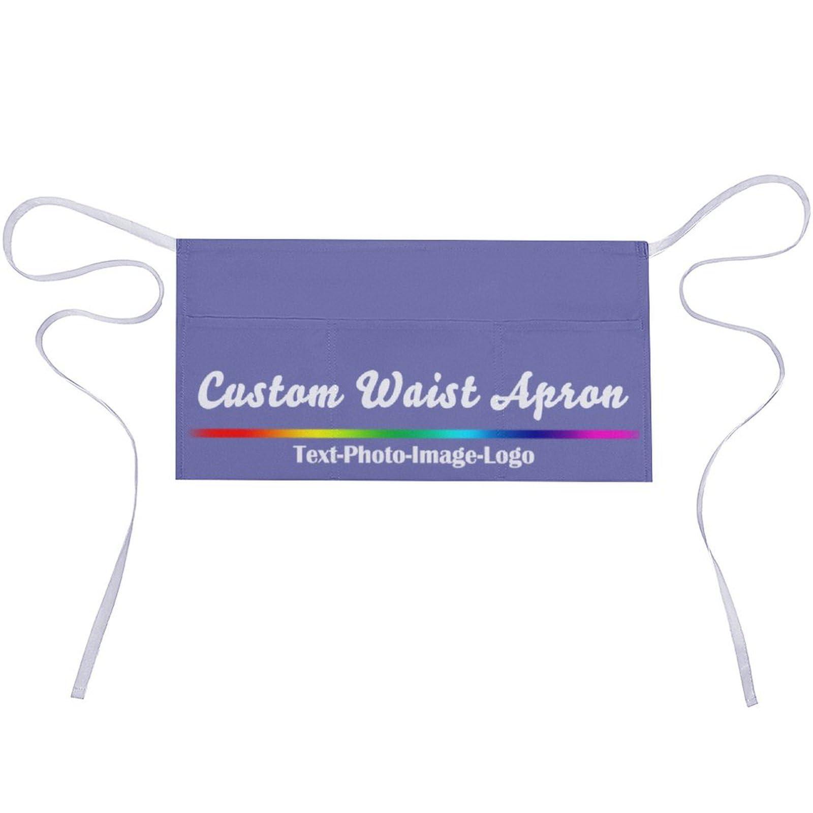 sophiehome sophiehome Personalized Waist Apron with 3 Pockets Custom Waitress Waiter Server Short Aprons with Photo Text Logo Violet
