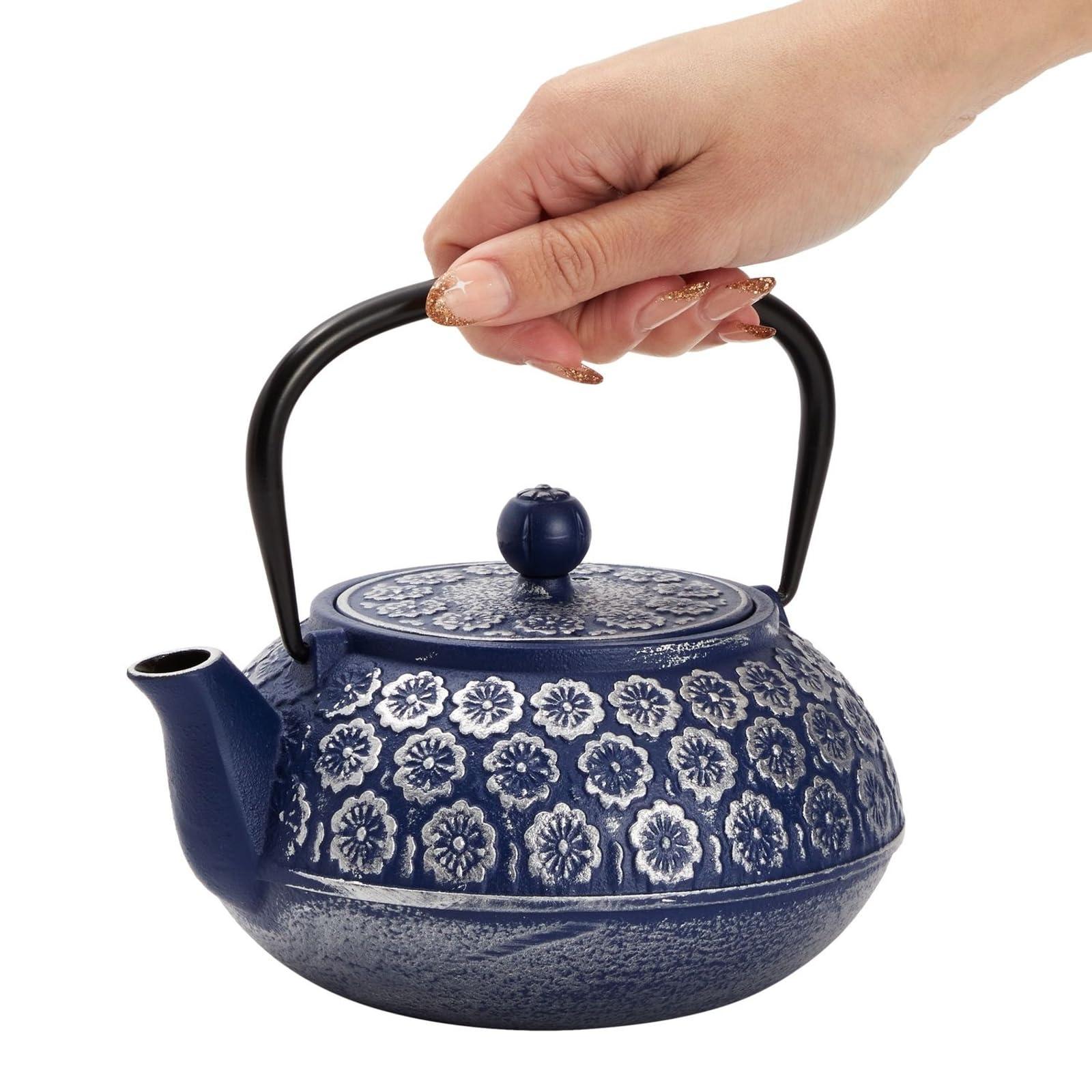 Juvale Juvale Japanese Cast Iron Teapot with Infuser for Loose Leaf and Tea Bags, Kettle Includes Handle and Removable Lid (Blue, 34oz)