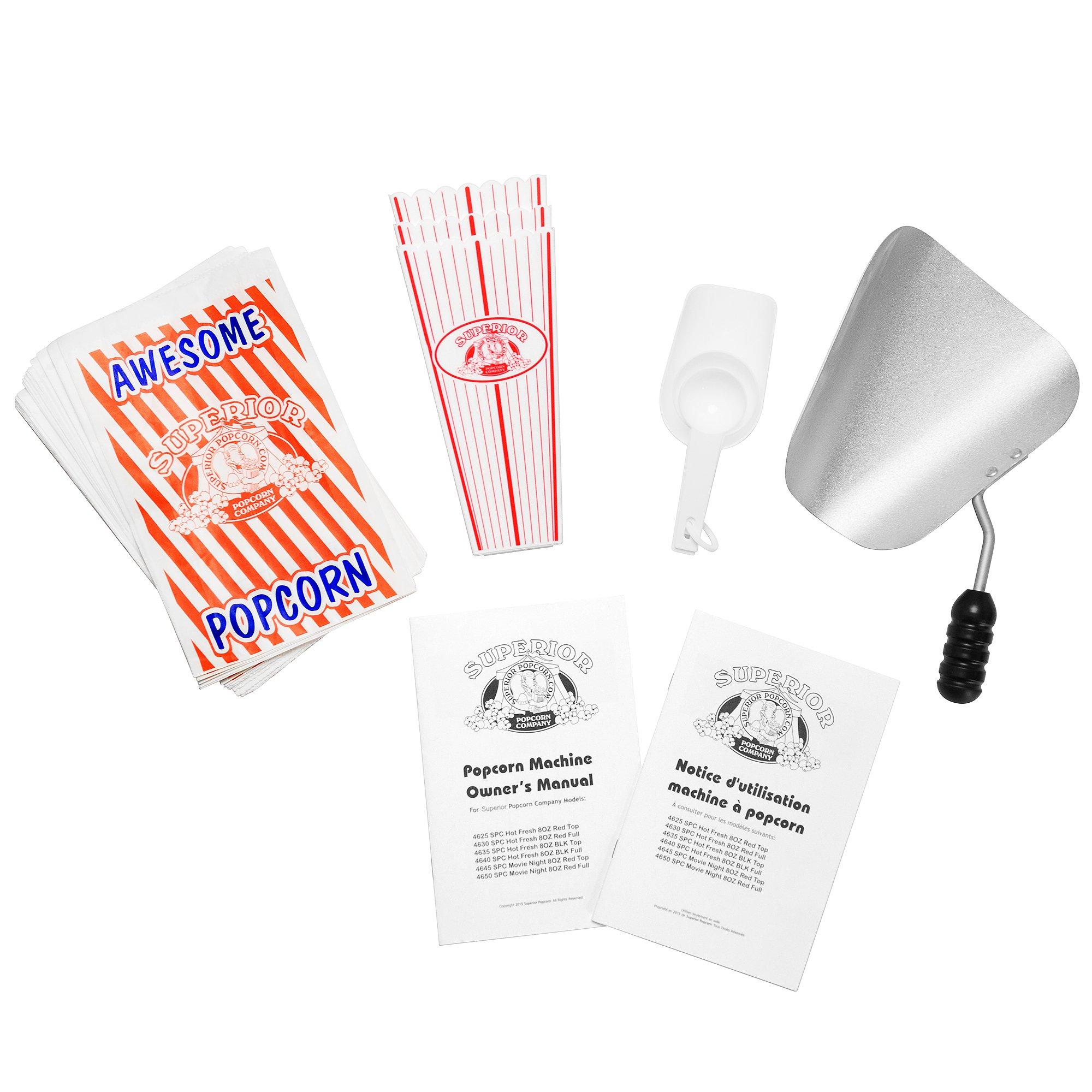 Superior Popcorn Company Movie Night Countertop Popcorn Machine - 3 Gallon Popper - 8oz Kettle, Old Maids Drawer, Warming Tray, Scoop by Superior Popcorn Company (Red)