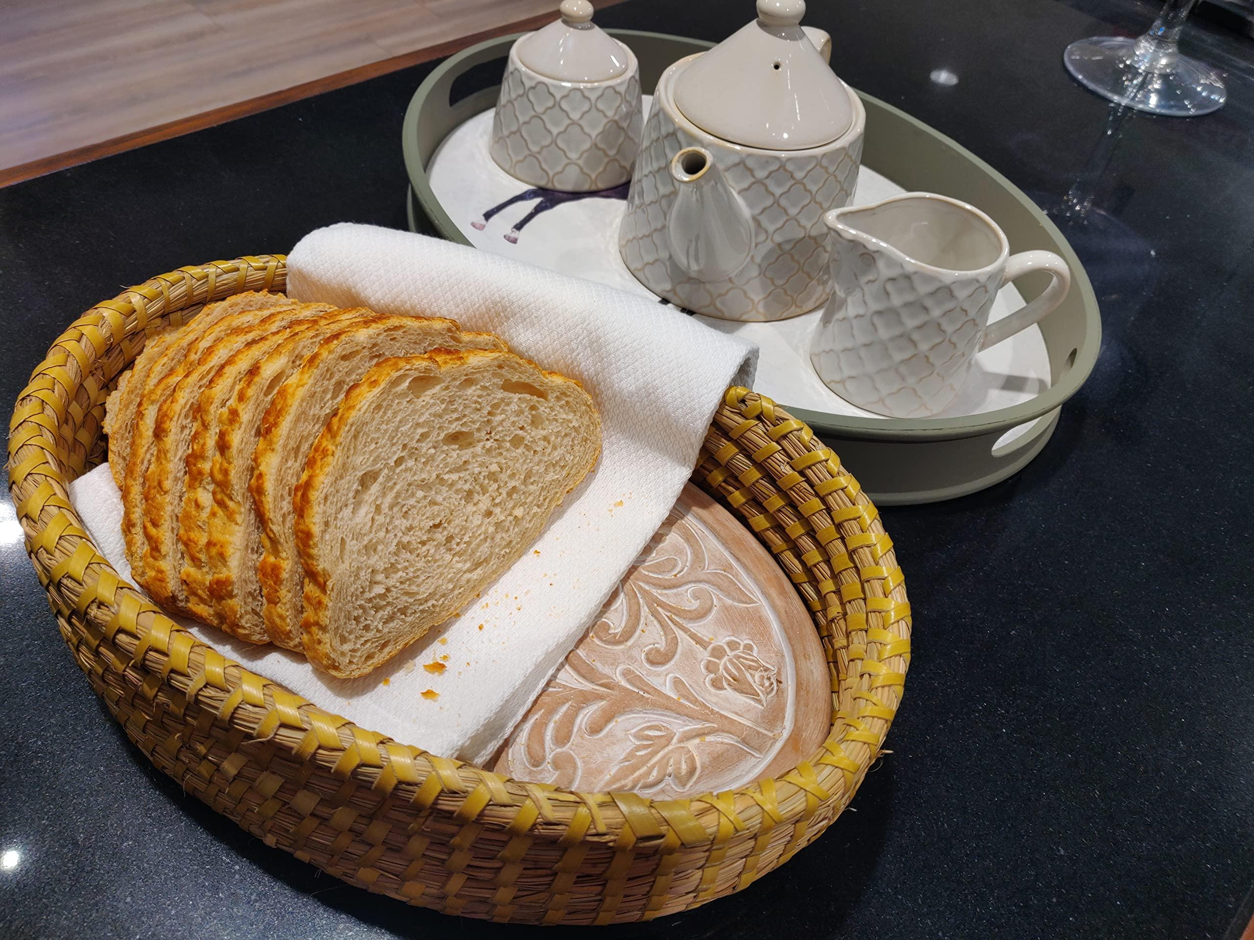 HofArtisan Bread Warmer Basket with Stone - Bread Baskets for Serving Rolls Warming Tortilla, Gift for Bakers Sourdough, Hostess Gifts New Home, Mom Dad Birthday