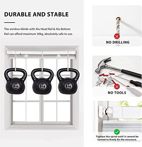 LazBlinds LazBlinds No Tools-No Drill 1" Aluminum Mini Blinds, Cordless Blinds for Indoor Windows, Light Filtering Horizontal Blinds and Shades for Window Size 48'' W x 64'' H, Black