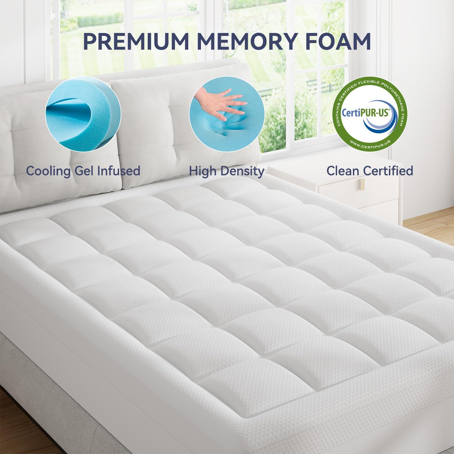 ELEMUSE ELEMUSE Dual Layer 3 Inch Memory Foam Mattress Topper King, 2 Inch Cooling Gel Memory Foam Plus 1 Inch Down Alternative Pillowtop Mattress Pad, Viscose Made from Bamboo Cover, Soft Comfort Support