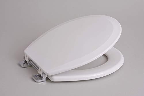 CENTOCORE Centoco Wooden Toilet Seat Round, Closed Front with Cover, Residential, Chrome Hinge, Made in the USA, 700CH-001, White