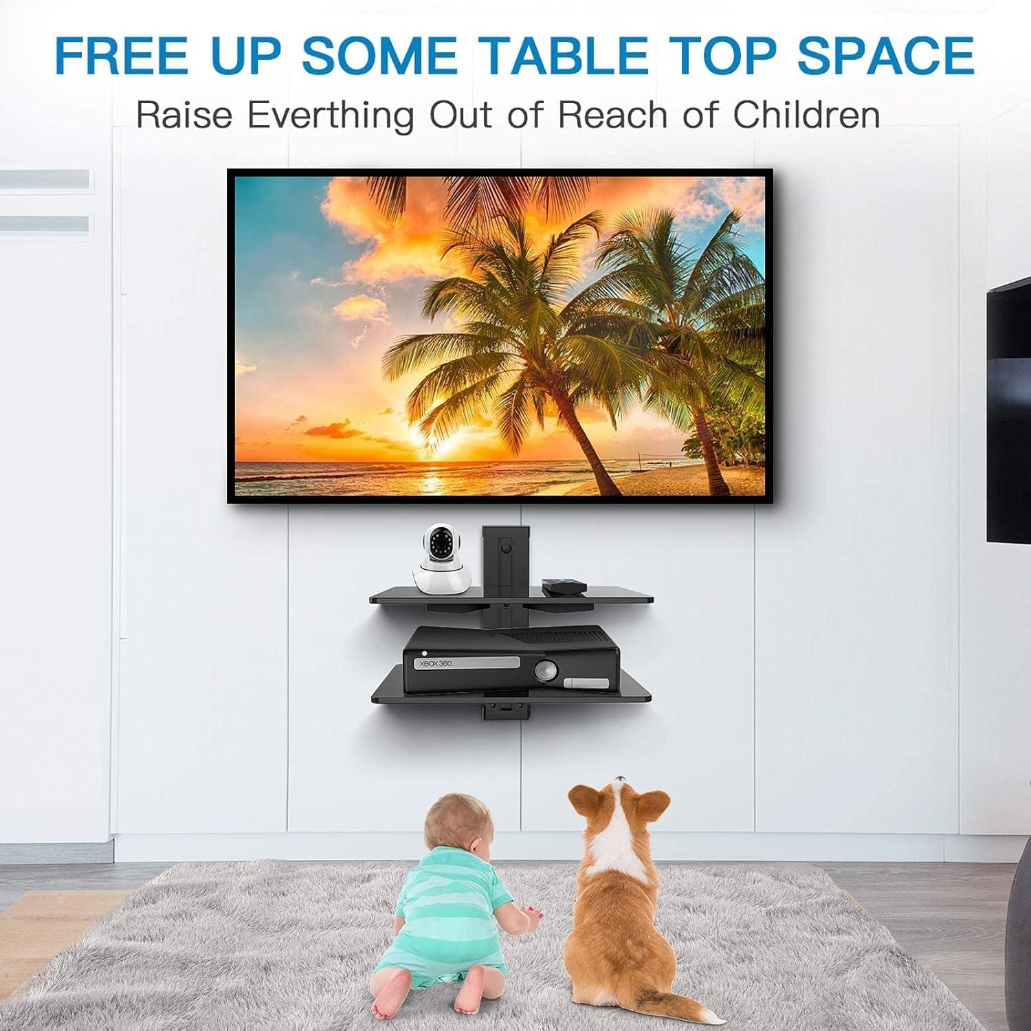 PERLESMITH PERLESMITH Floating AV Shelf Double Wall Mount TV Shelf - Holds up to 17.6lbs - DVD DVR Component Shelf - Perfect for Xbox, Projector, WiFi Router, Game Console and Cable Box, PSDSK2