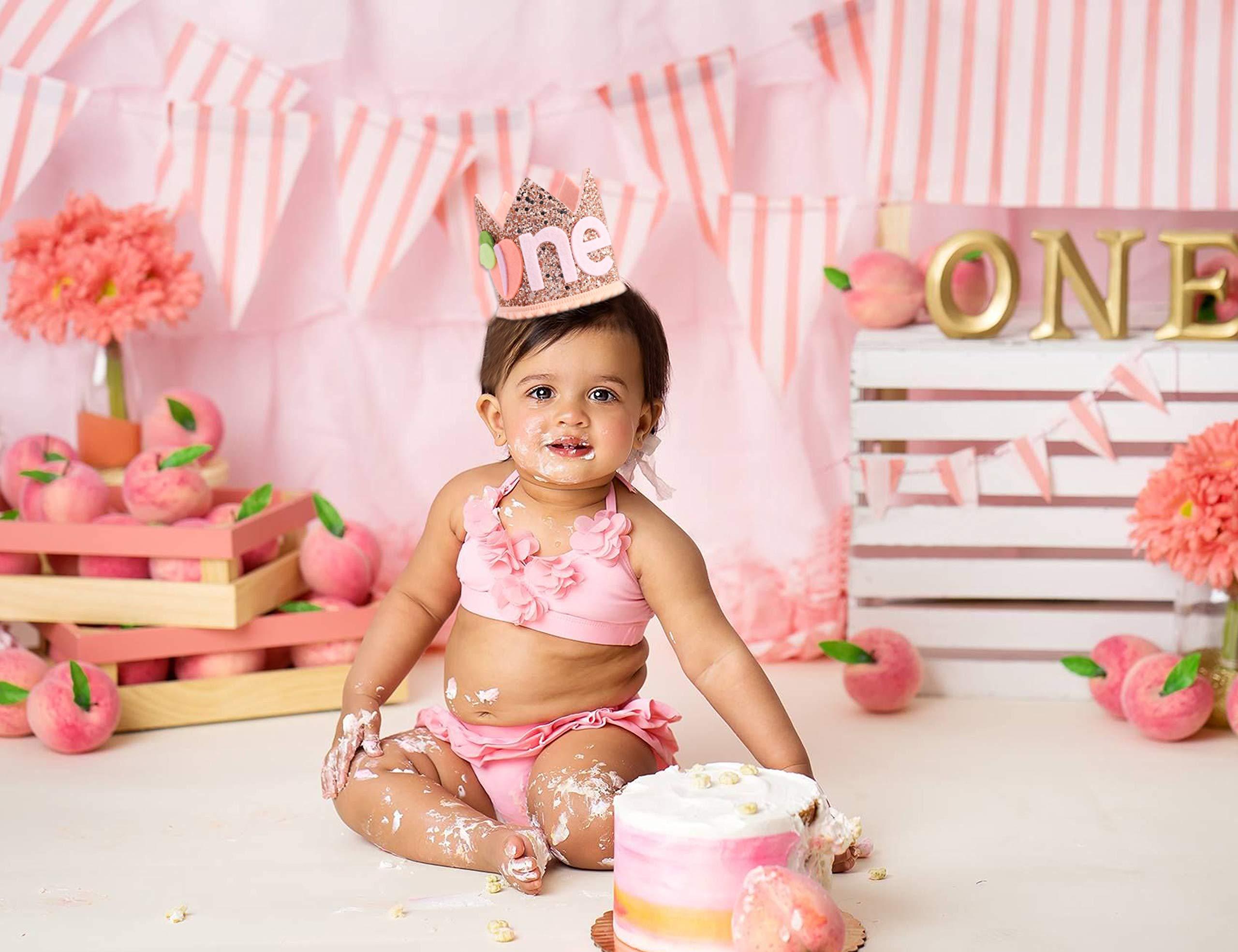 WAWUO WAWUO Birthday Crown for First Birthday Party, Peach Costume Headwear for Baby - Best Kids\' Party Hat for Photo Booth Props