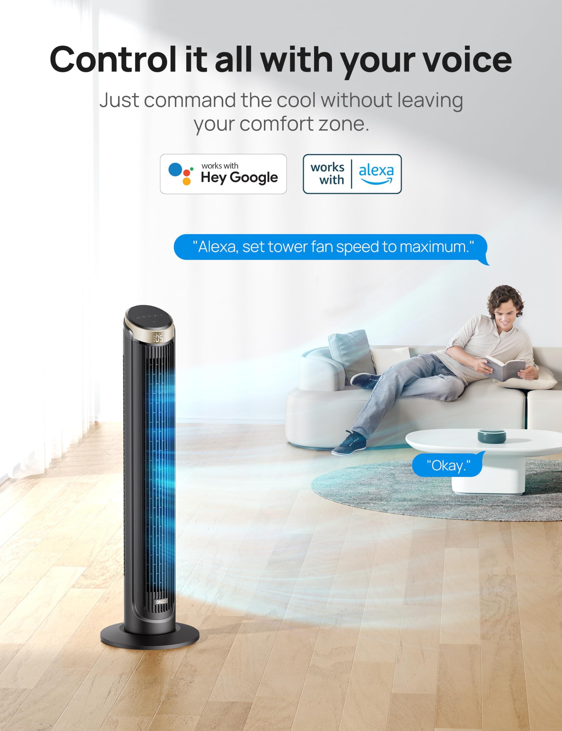 Dreo Dreo 40'' WiFi Tower Fan, 26ft/s High-Speed Cooling, Quiet Floor Fan with Remote, 90 Oscillating Fan, 4 Modes, 12H Timer, Touch Control, Standing Cooling Fan for Bedroom, Home, Office Room, Gold