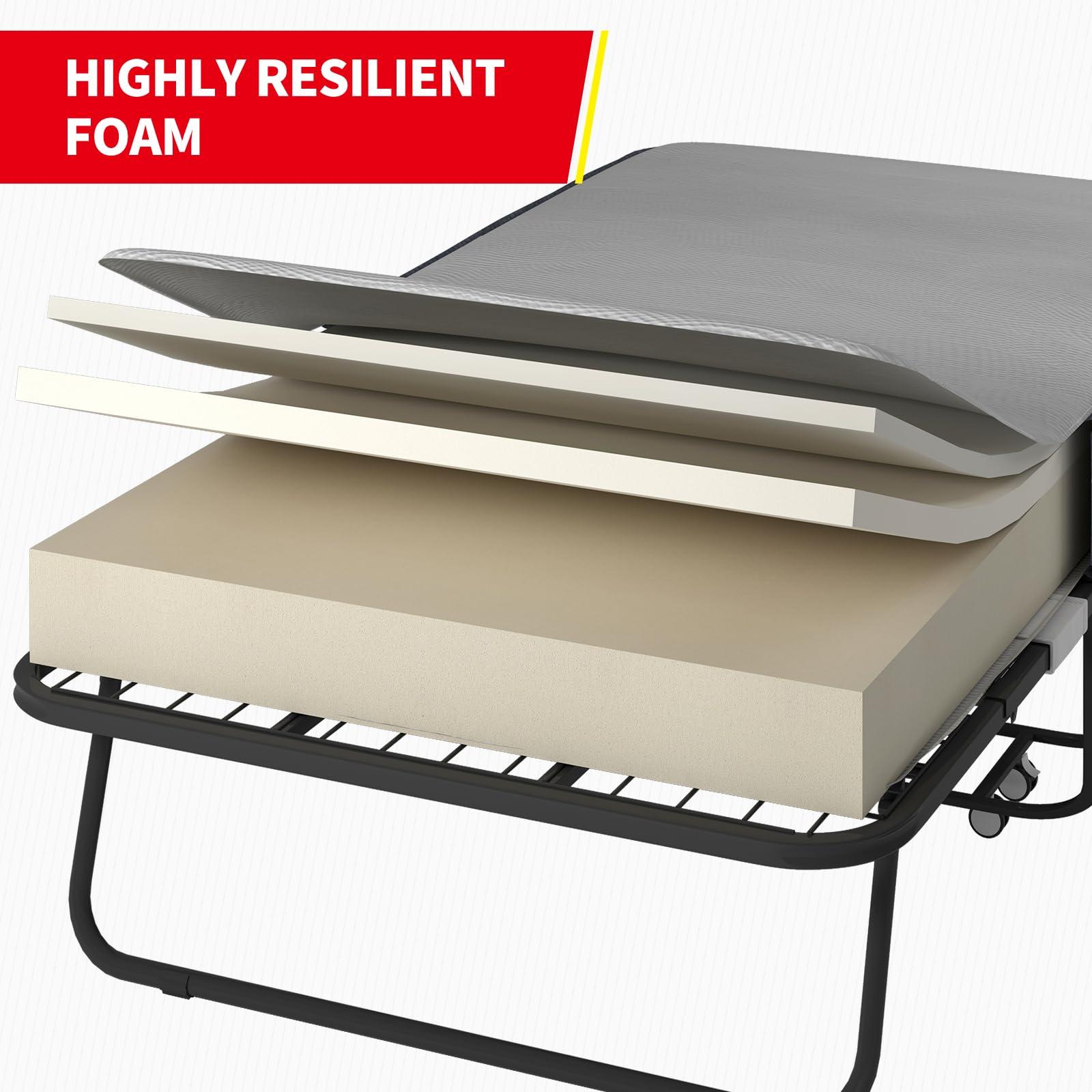 PUREMIND PUREMIND Folding Bed with Mattress for Adults, Portable Rollaway Guest Beds with 4\" Memory Foam Mattress & Metal Frame, Twin Size Foldable Bed Fold Away Bed Space Saving