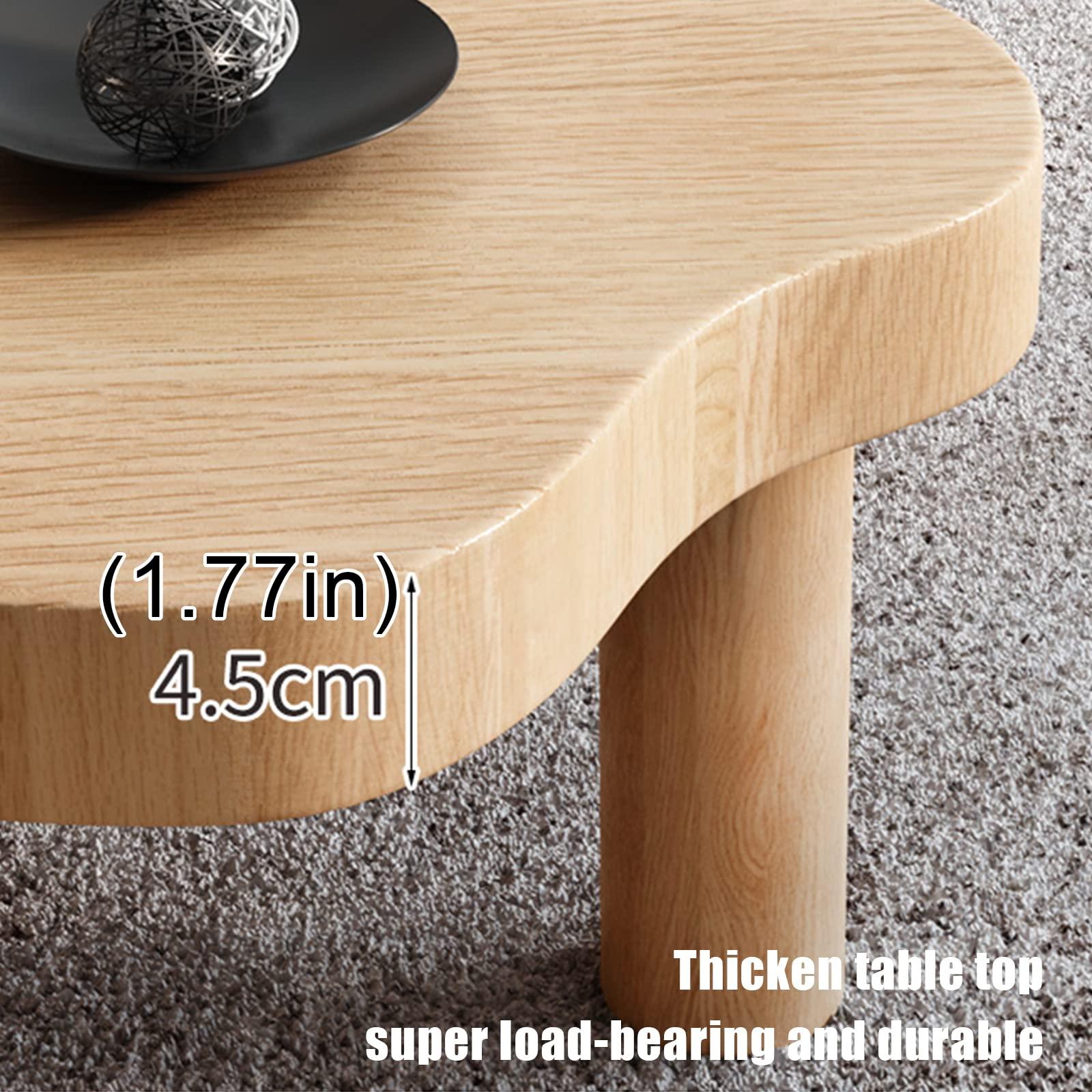 FUYAO FUYAO Irregular Wood Coffee Table,Round Corner Thicken End Table,Cute Accent Modern Coffee Cocktail Table with 3 Legs for Living Room Furniture