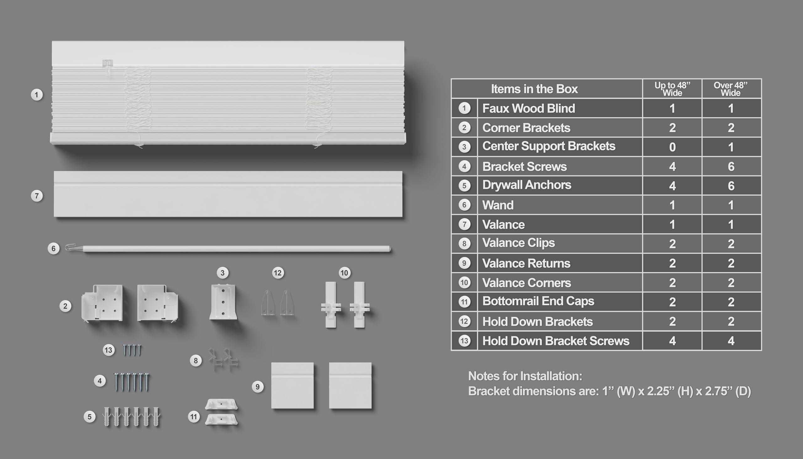 Lumino 2 Inch Cordless Faux Wood Blind with Contemporary Valance - 71.75" W x 48" L - White, Over 900 Custom Sizes Starting at 19.97, Smooth Room Darkening Slats for Interior Windows by Lumino
