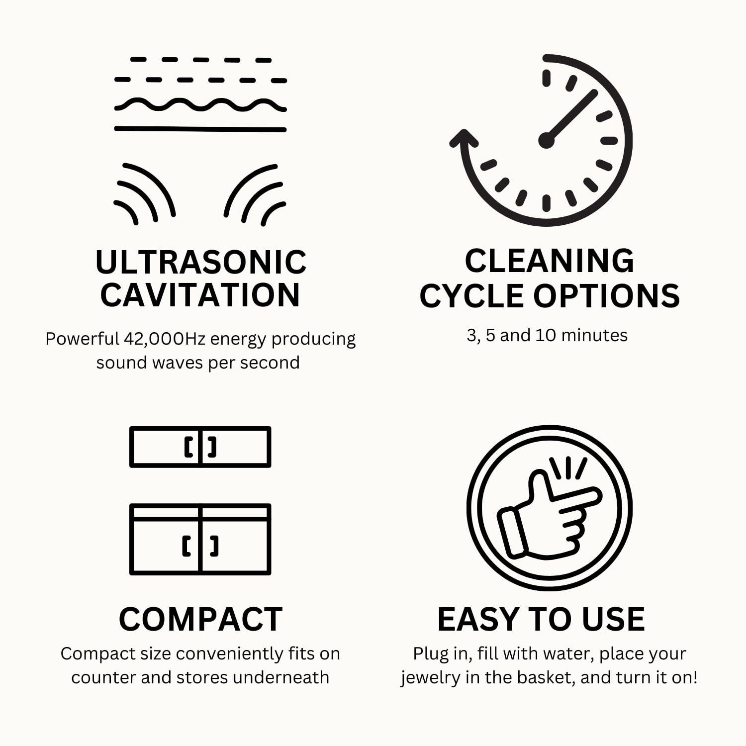 Gemoro GemOro Sparkle Spa | Personal Ultrasonic Jewelry Cleaner with 3 User-Programmable Timed Cleaning Cycles | Professional Performance Machine for Rings Watches Glasses Earrings (1783)