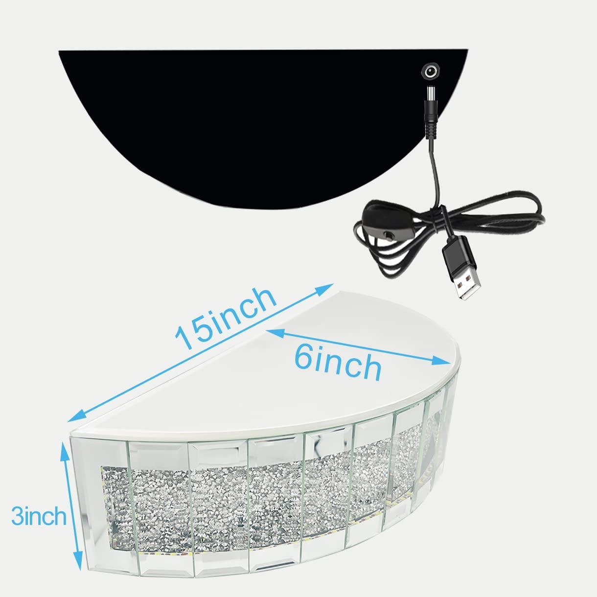 TACIDON TACIDON Glowing Mirrored Floating Wall Shelf. Sparkling Crystal Crush Diamond Mirrored Shelf. Mirror Floating Shelves for Wall Decor. Suitable for Bedroom, Bathroom or Living Room.(15.2x6.2x3)