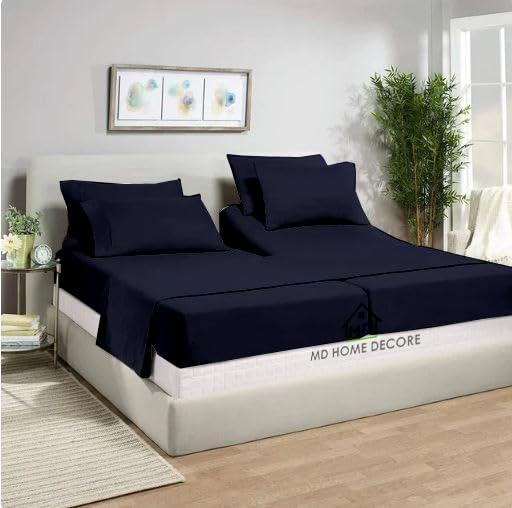 MD Home Decore Cal-King Sheet Set - 7 Piece Set - Adjustable Bed Sheets - 100% Egyptian Cotton - Extra Deep Pockets - Navy Blue Solid