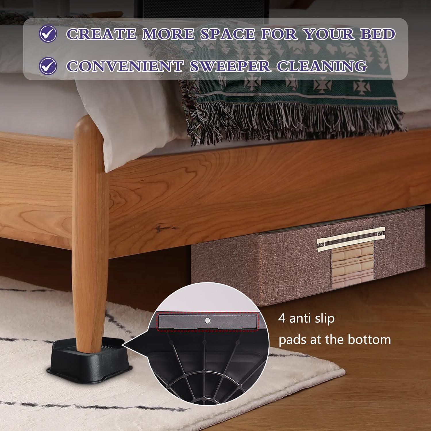 Sunifier Sunifier Bed Risers 3 inch Heavy Duty 4 Pack, L Shape Funiture Risers 3 inch Support 5000LBs, Oversized Lifts Risers for Dorm Beds Frame, Sofa, Desk, Couch, Chairs Legs (Black 4-Pack,3 inch)