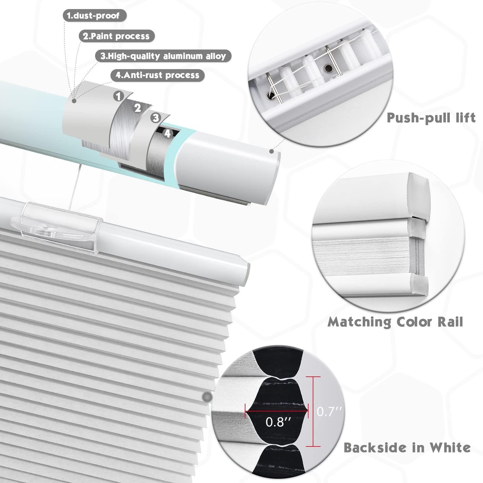 Keego Keego Top Down Bottom Up Window Blinds Cordless Blackout Blinds for Windows-Custom Cut to Size Noise Cancelling Window Blinds & Shades for Home Kitchen Bedroom Office (White, 24" W x 56" H)