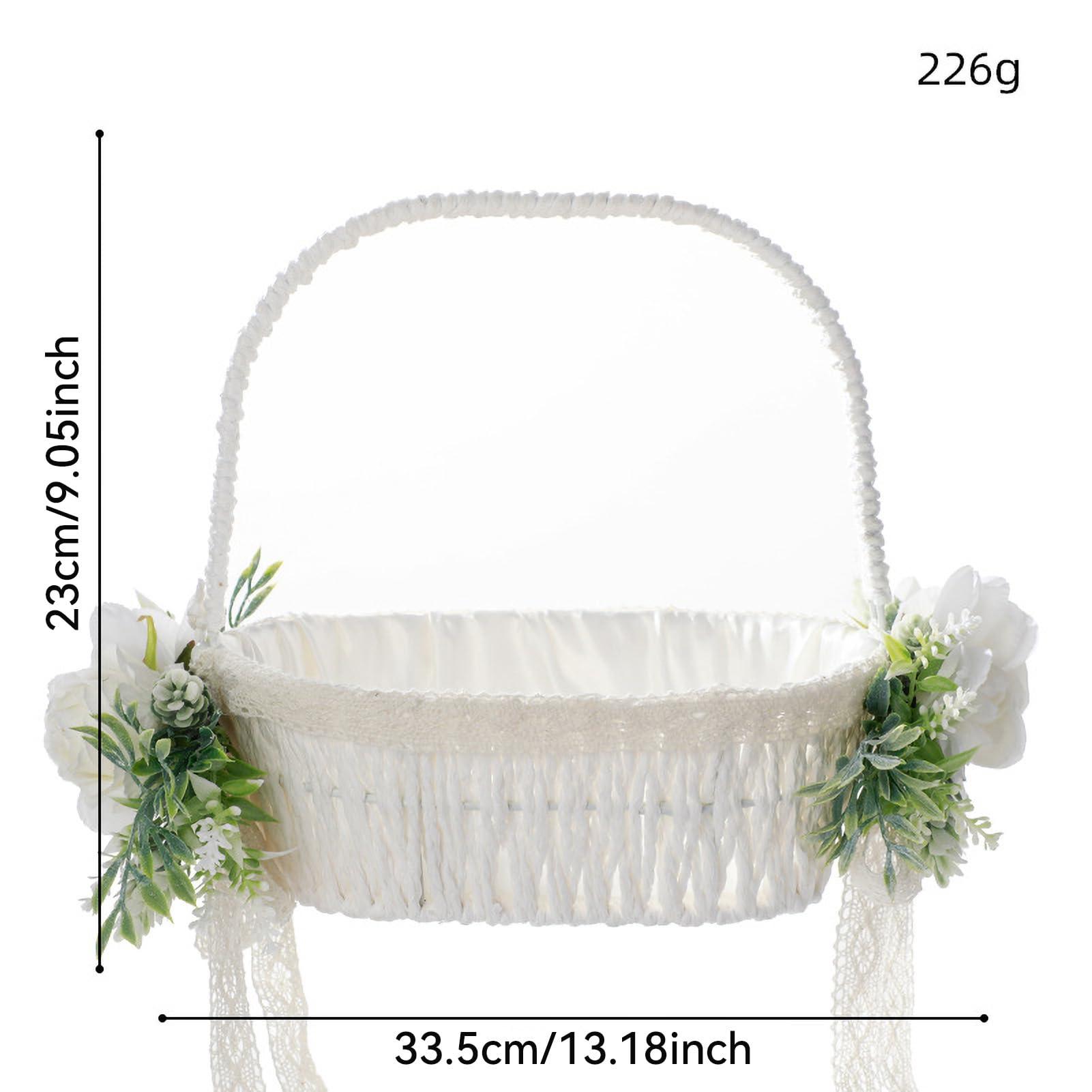MEUMITY MEUMITY 2Pcs Flower Girl Basket Handmade Rattan Basket with Handle Flower Girl Baskets for Weddings Foldable Handle and Artificial Stain Flower Basket for Wedding Ceremony Party Decoration