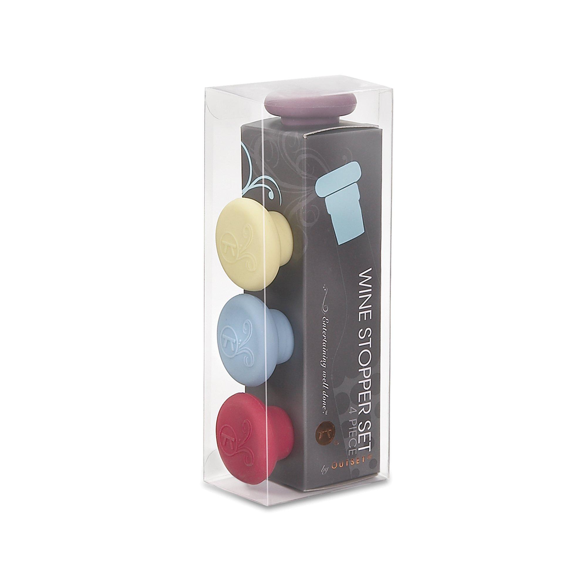 Outset Outset B229 Silicone Wine Bottle Stoppers, Set of 4, Assorted