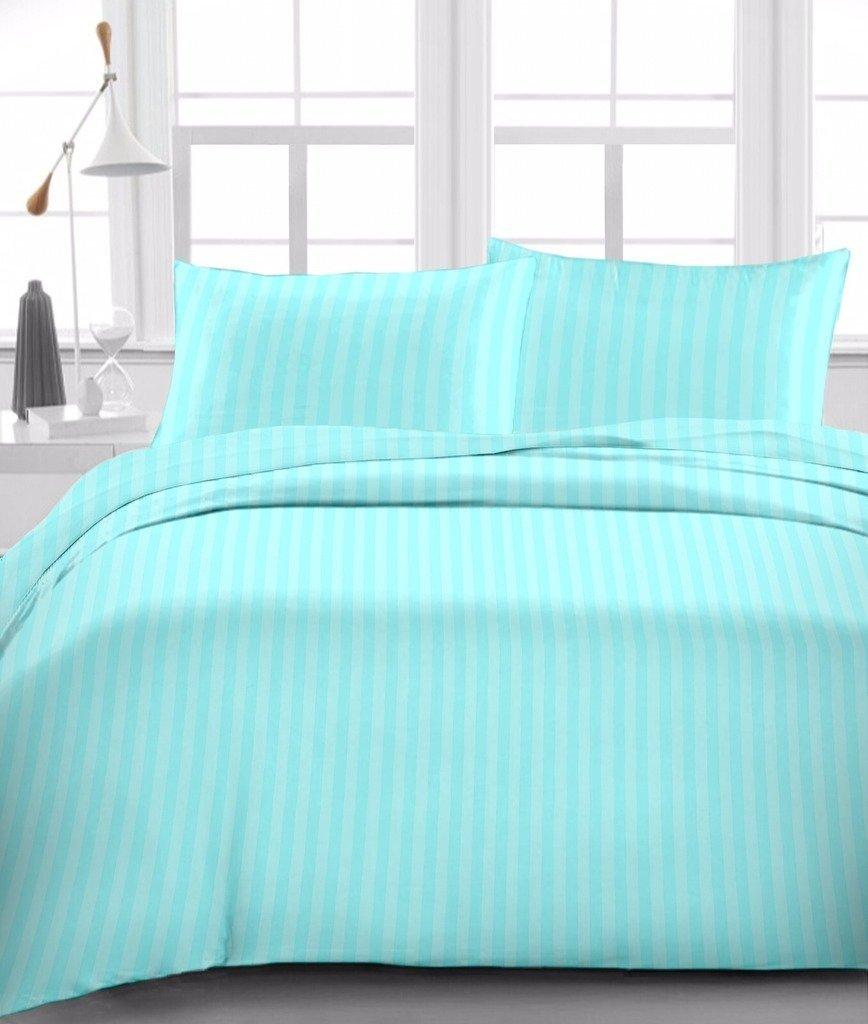 Egyptian Cotton Egyptian Cotton Nile Bedding Luxury high-Thread Count 4PCs Bed Sheet Set 13 Inches Pocket Depth Aqua Blue Striped Twin XL Size (1 Fitted Sheet,1 Flat Sheet & 2 Pillowcover)