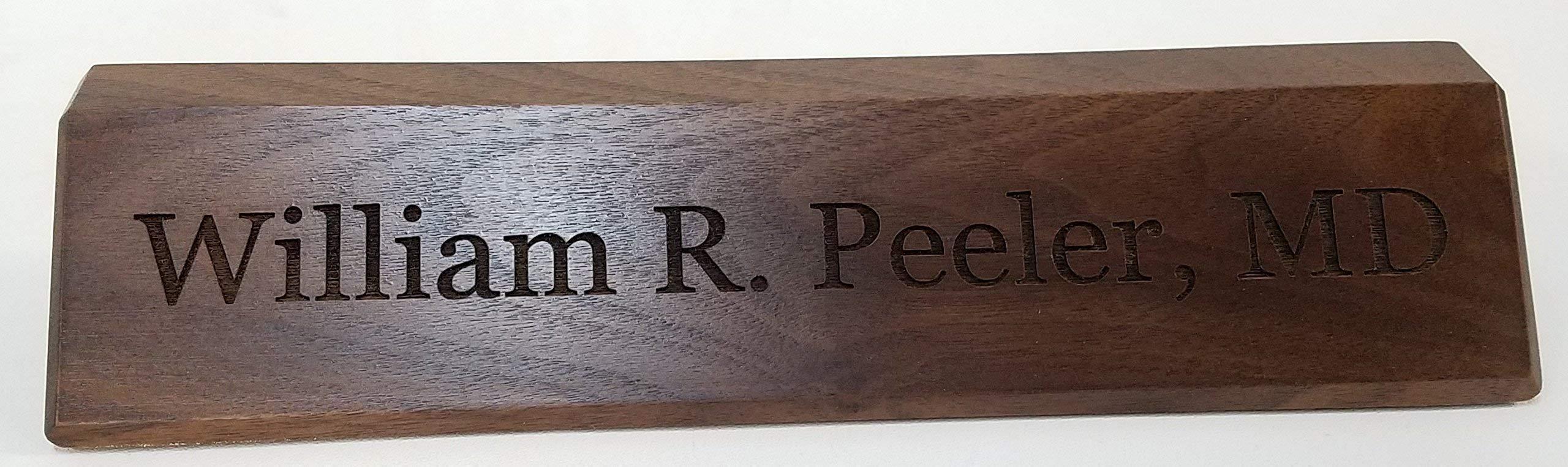 Generic Walnut Desk Nameplates - Personalized Office Name Plate - Executive - Engraved Name Desk Wedge