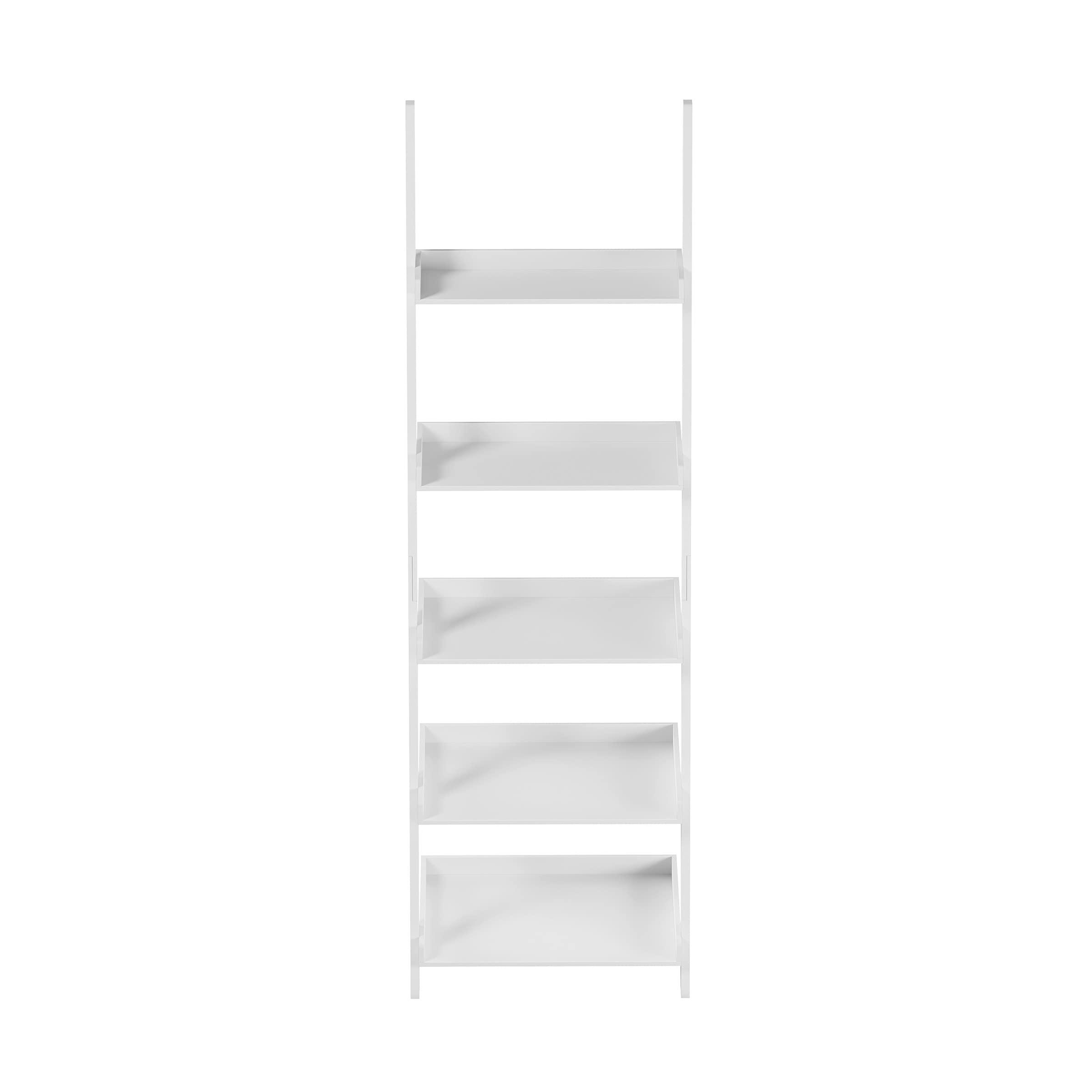 Lavish Home Lavish Home Bookshelf - 5-Tier Ladder Shelf with Leaning Look - Bookcase for Home Decor and Office Storage - Freestanding Book Shelves (White)