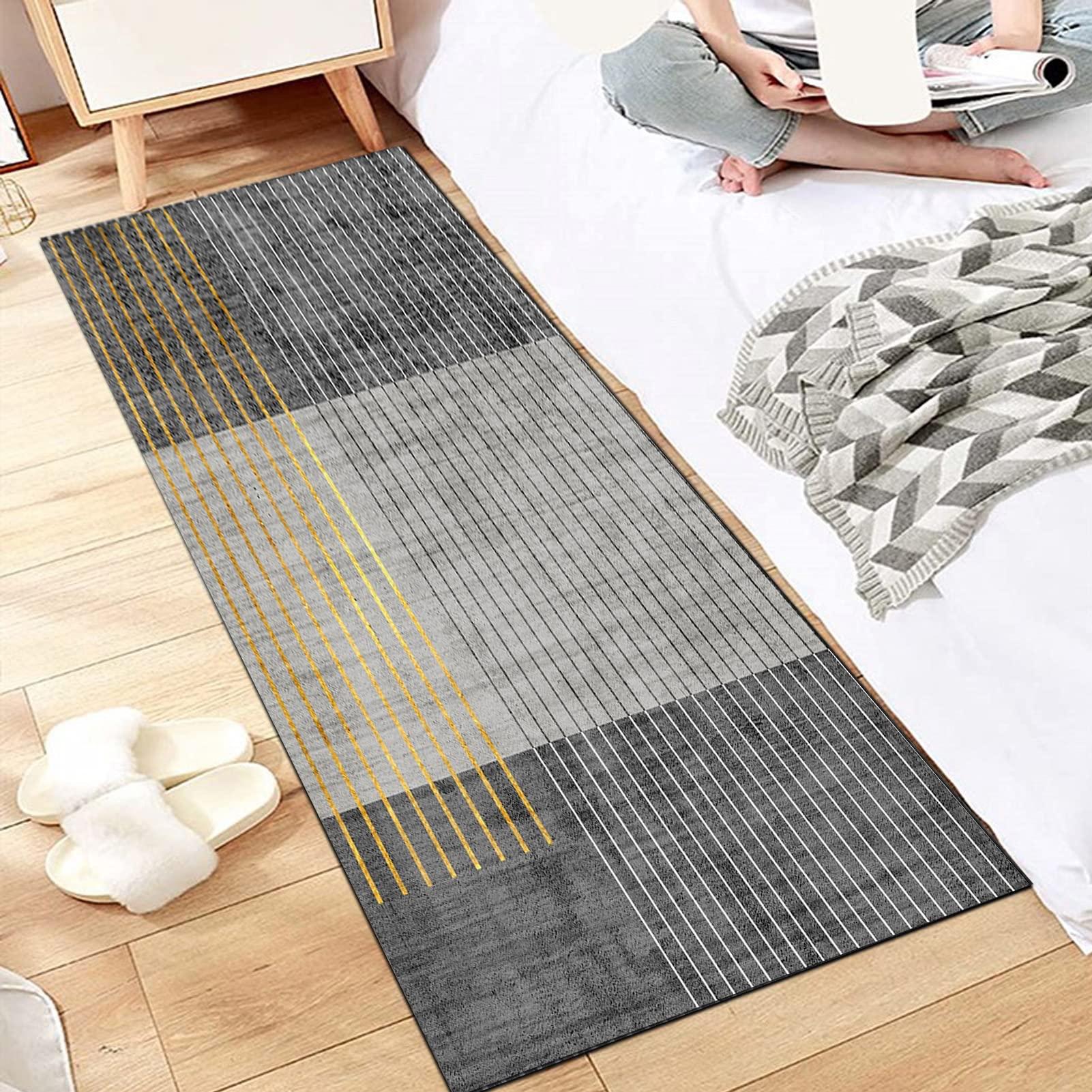 GRAPKS Runners Rug for Hallway Non-Slip, Modern Grey Gold Carpet Washable Area Rug Corridor Stair Passage Carpet Runner Mat 60cm/70cm/80cm/100cm Wide ( Size : 2.3 ft x 14.8 ft )