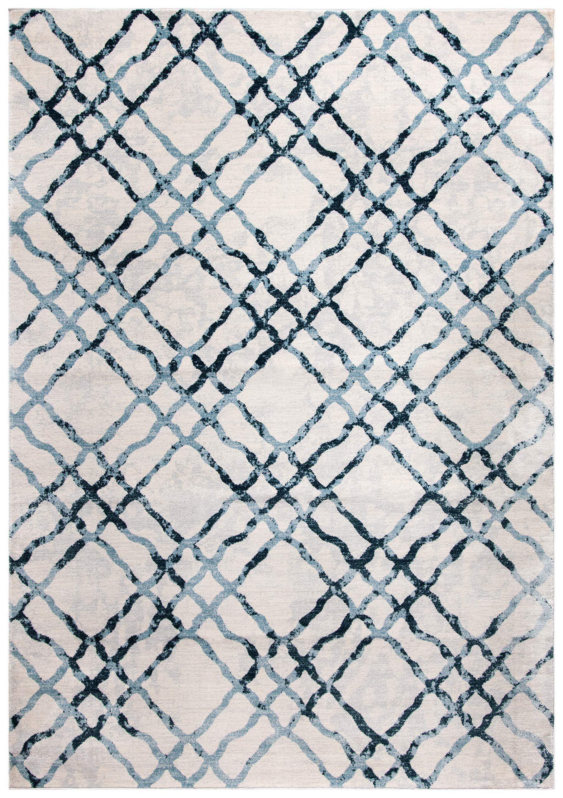 Safavieh SAFAVIEH Isabella Collection Area Rug - 8' x 10', Ivory & Turquoise, Trellis Design, Non-Shedding & Easy Care, Ideal for High Traffic Areas in Living Room, Bedroom (ISA957A)